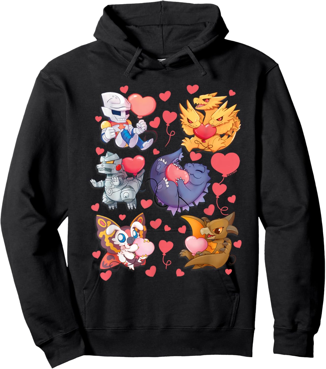 Godzilla Heart Character Collage Valentine's Day Love Kaiju Hoodie - Hoodie | Black