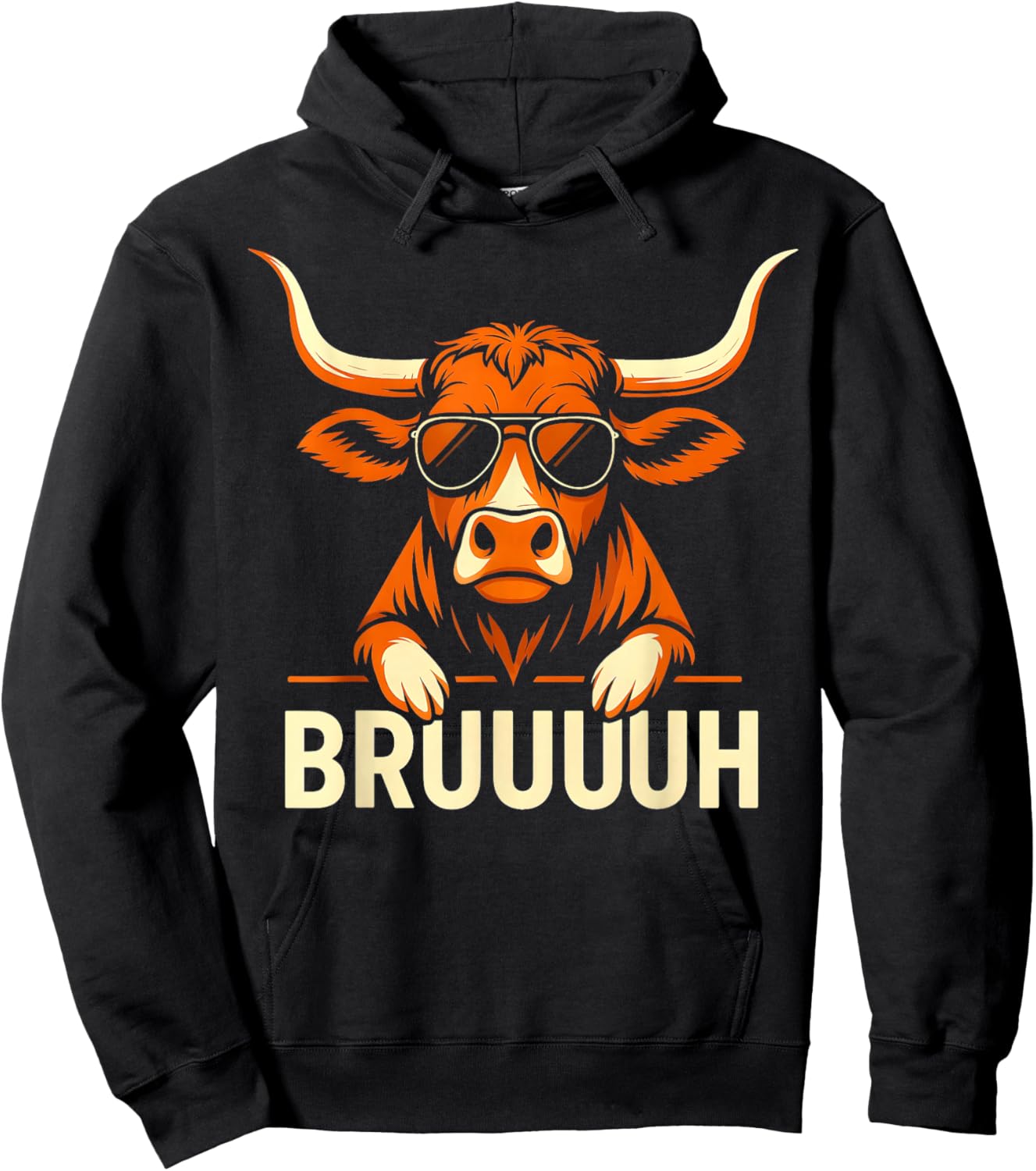Vintage Retro Bruh Longhorn Meme Gift Women Kid Hoodie - Hoodie | Black