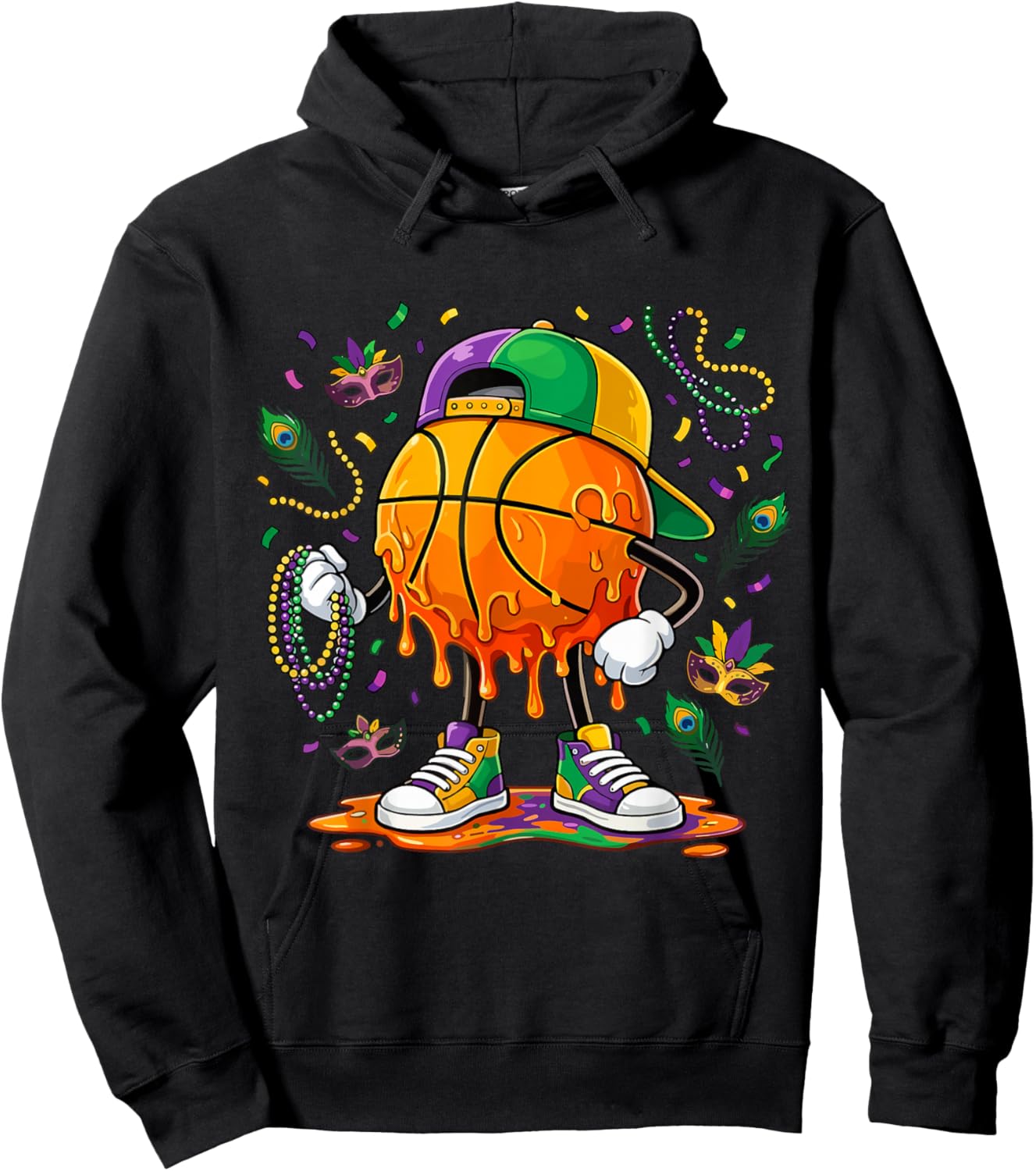 Basketball Mardi Gras Carnival Party Ice Cream Drip Boys Hoodie - Hoodie | Black