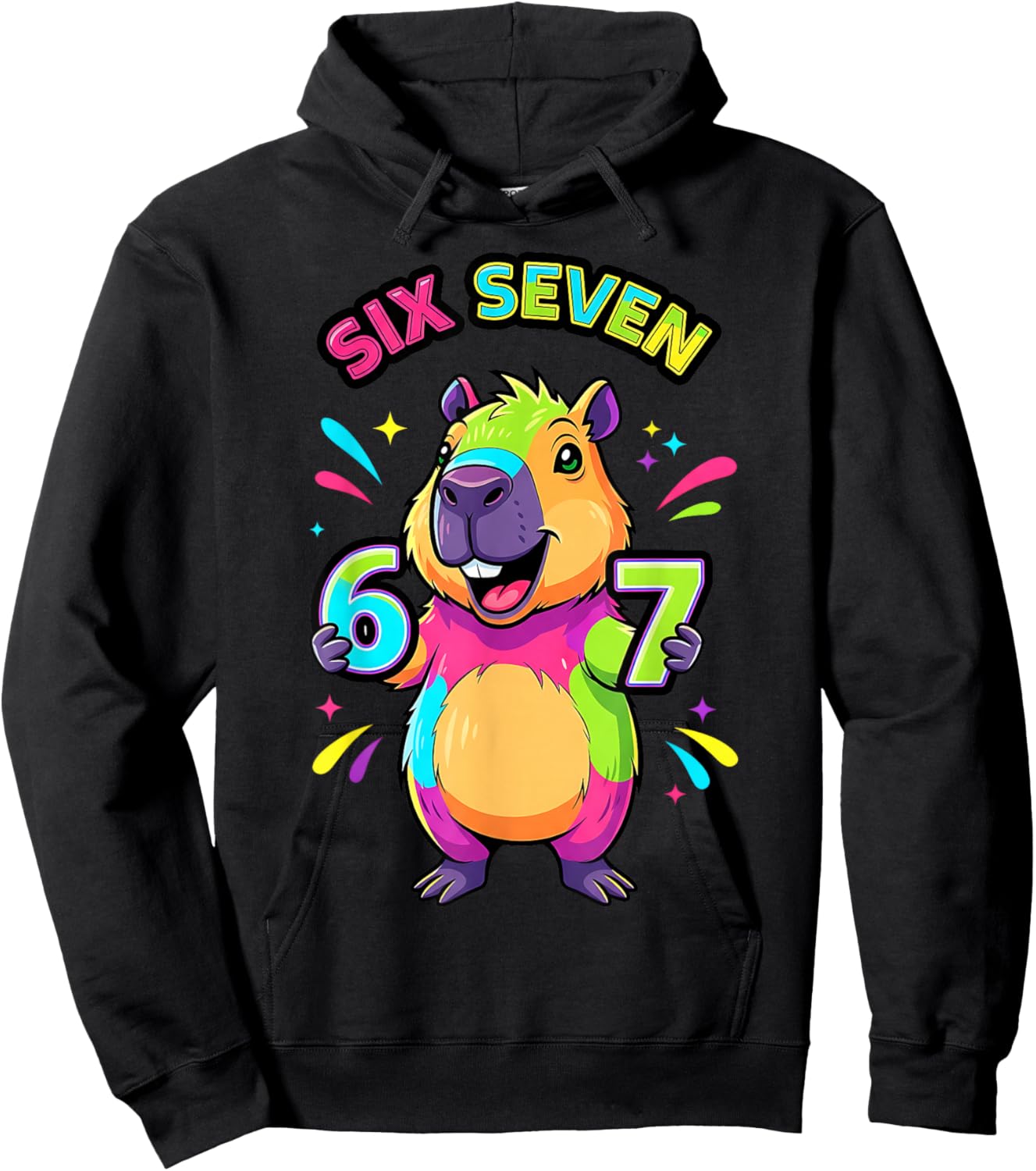 Funny Colorful Capybara Six Seven 67 Cartoon Kids Boys Hoodie - Hoodie | Black