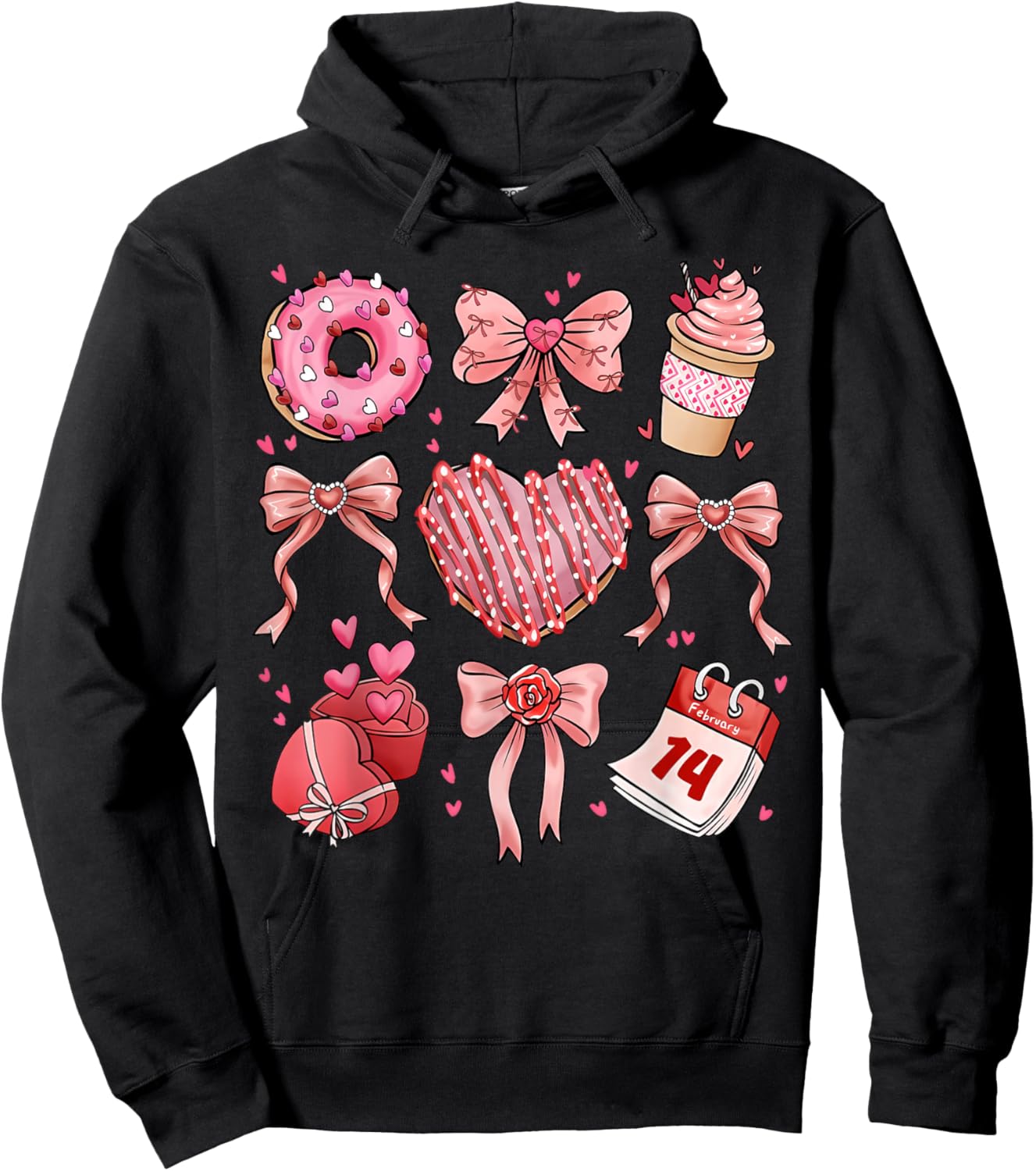 Coquette Bow Leopard Hearts Valentine Women Girl Girly Hoodie - Hoodie | Black