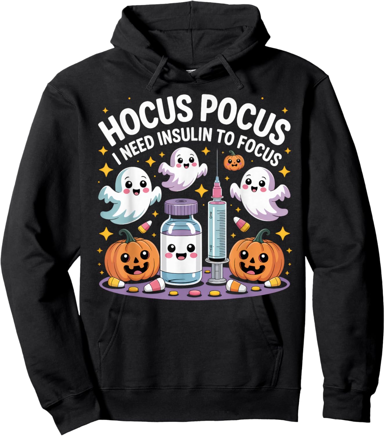 Hocus Pocus I Need Insulin to Focus Funny Halloween Diabetic Hoodie - Hoodie | Black