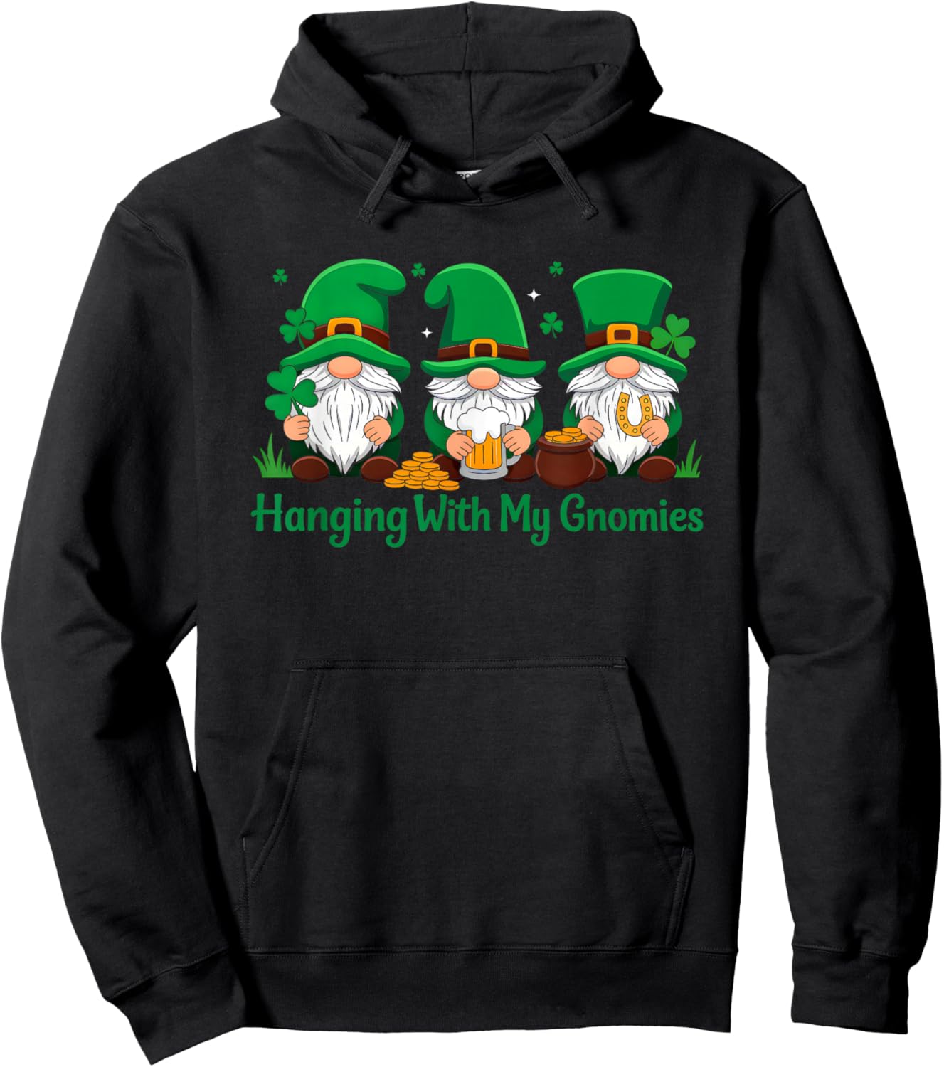 Hanging with My Gnomies Shamrock St Patricks Day Gnomes Hoodie - Hoodie | Black