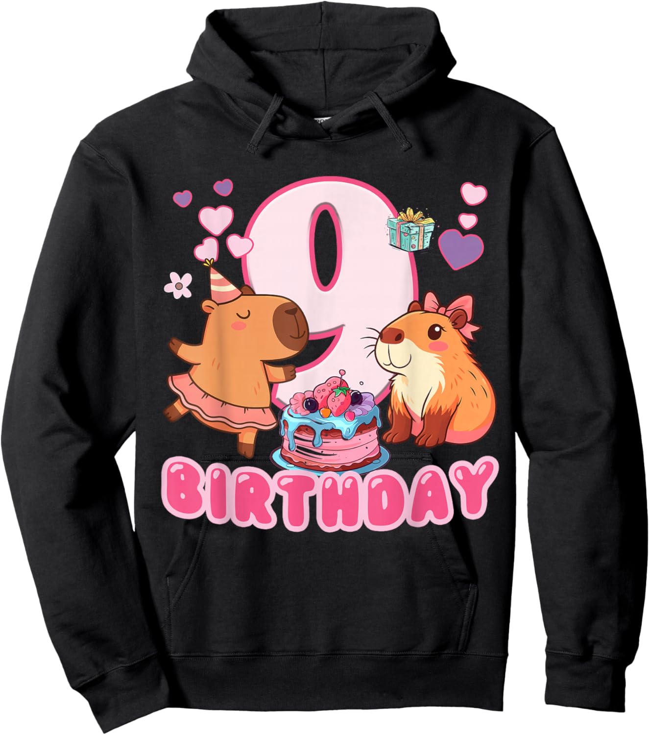 I'm 9 Year Old Capy Birthday to Me 9th Birthday Capybara Hoodie - Hoodie | Black