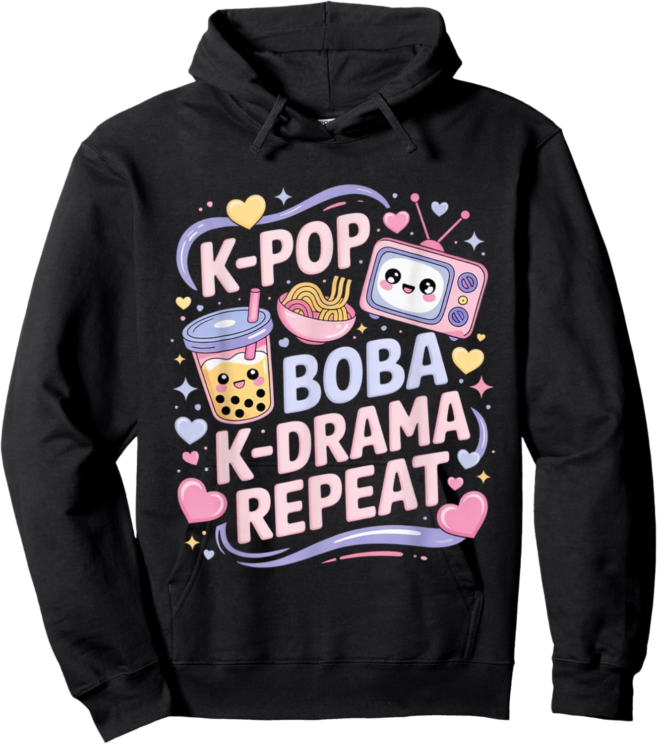 K-Pop Boba K-Drama Repeat K-POP Music Lover Kawaii Korean Hoodie - Hoodie | Black
