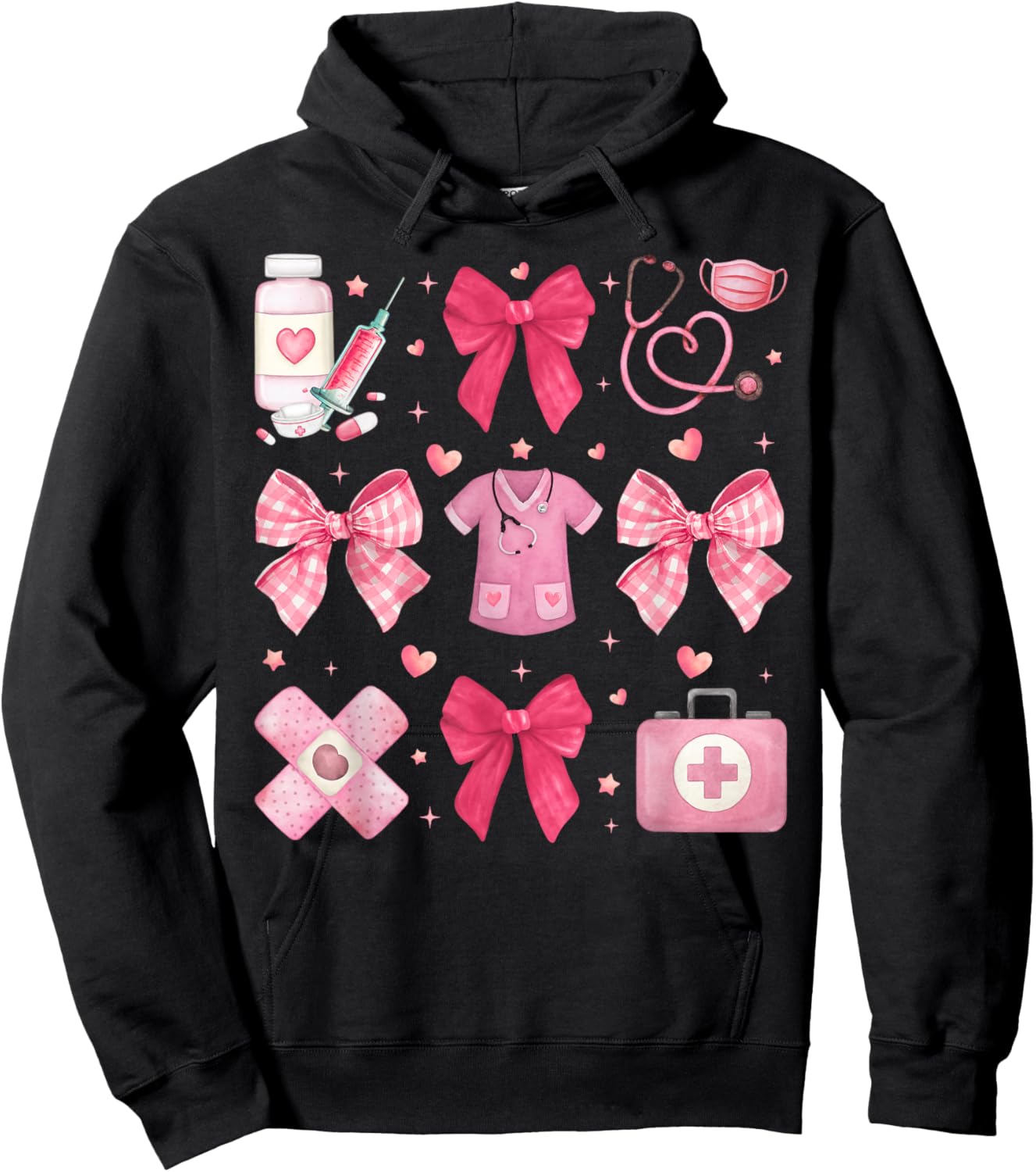 Nurse Valentines Coquette Bow Valentine Nursing RN PCT CNA Hoodie - Hoodie | Black