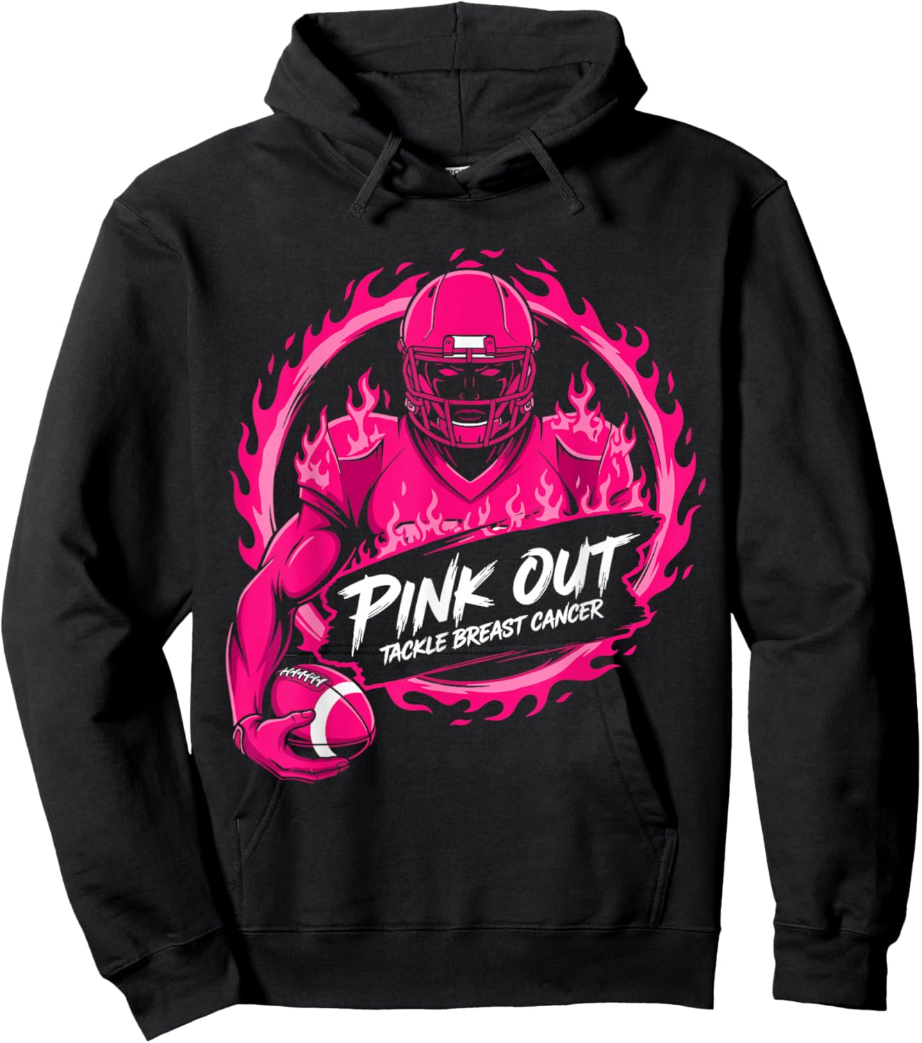 Tackle Football Breast Cancer Awareness Pink Out Boys Kids Hoodie - Hoodie | Black