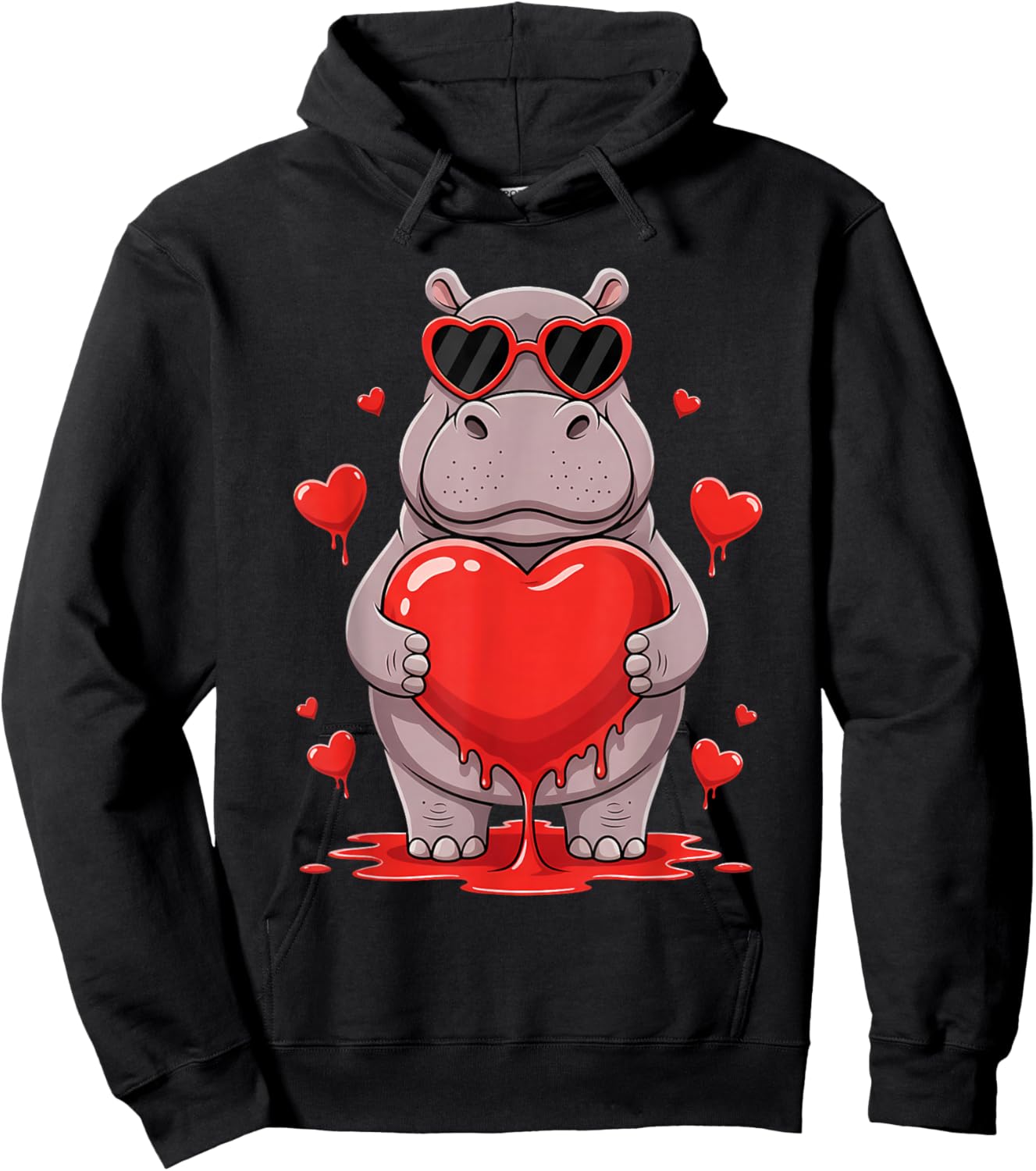 Valentines Day Cute Valentine Hippo Lover Hoodie - Hoodie | Black