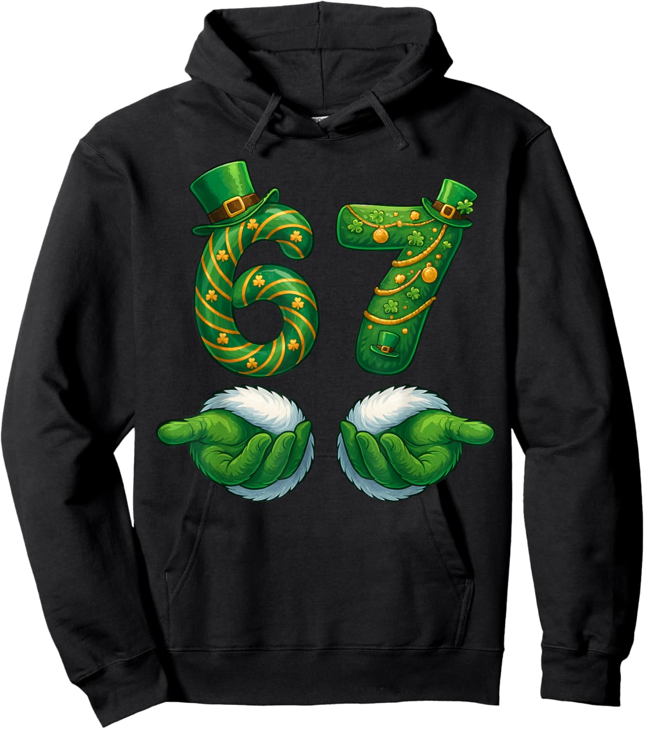 Funny 6 7 St Patricks Day Shirt Six Seven Meme Hands Hoodie - Hoodie | Black
