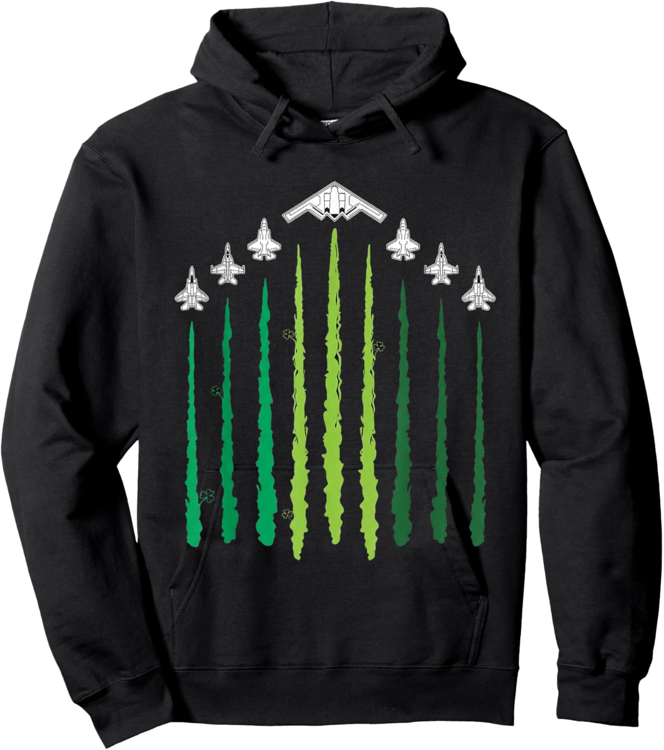 Lucky Stealth Bomber Shamrock Jet Formation St Patricks Day Hoodie - Hoodie | Black