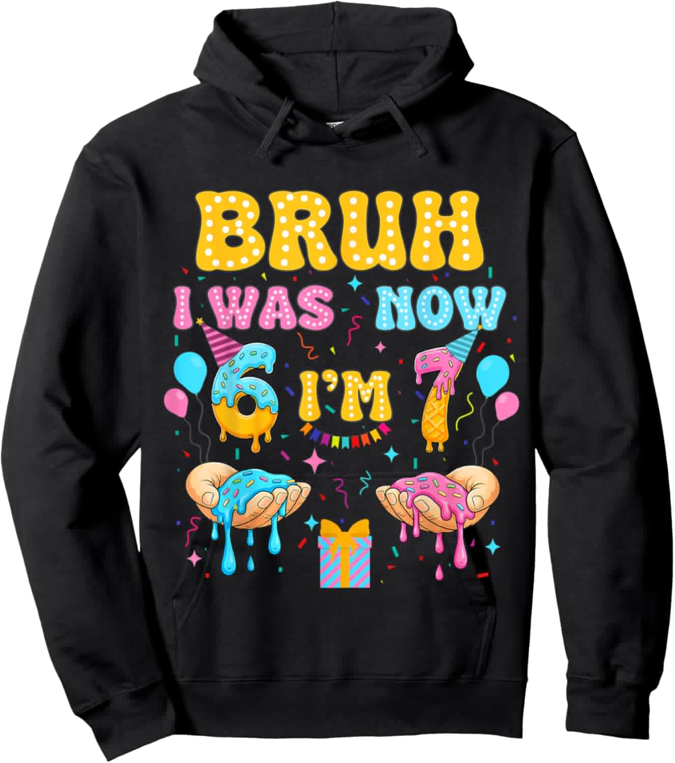 6 7 Birthday Gifts Decorations I was 6 Now Im 7 Shirt Boy Hoodie - Hoodie | Black