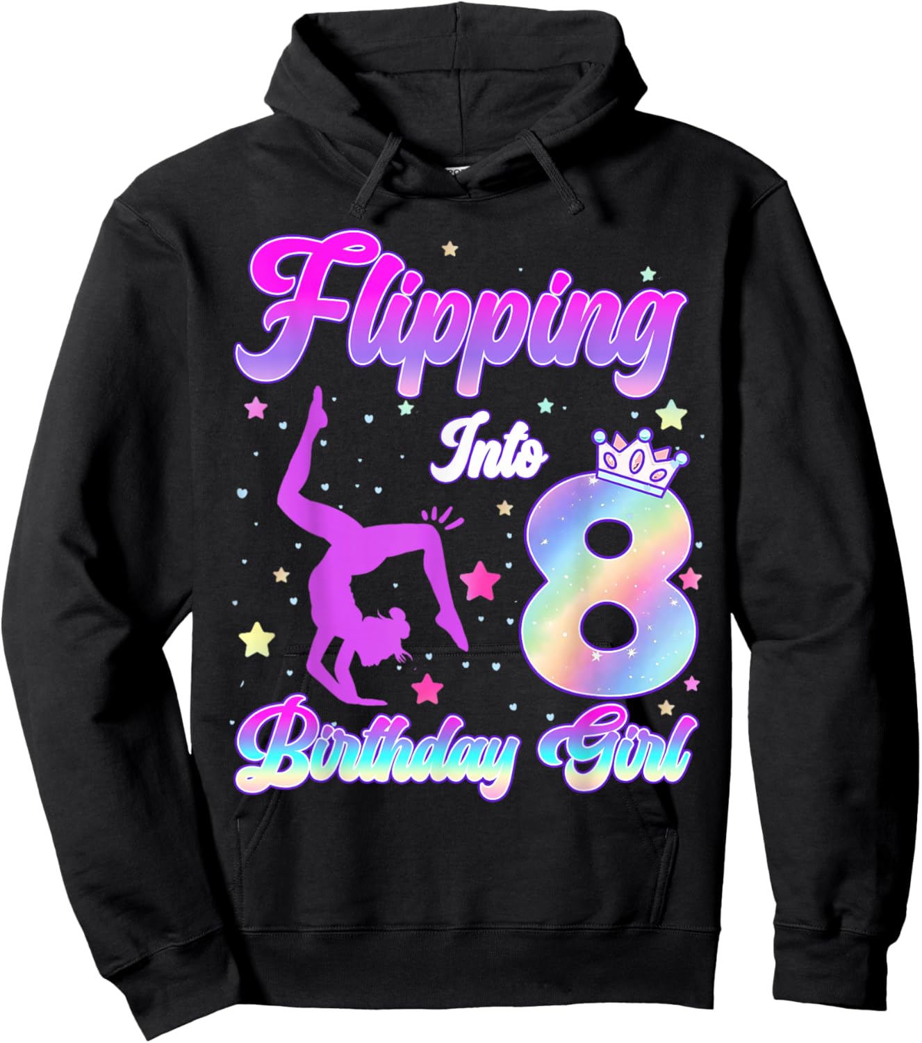 Kids 8th Birthday Girl Gymnastics 8 Year Old Gymnast Girl Hoodie - Hoodie | Black