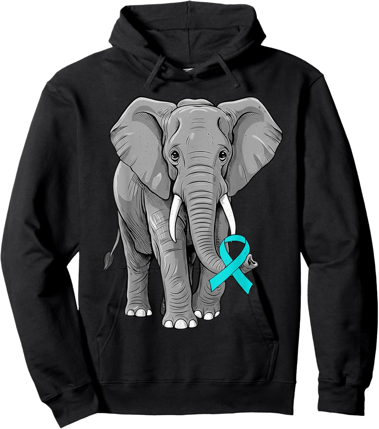 Cervical Cancer Awareness Elephant Ribbon Teal Men Women Kid Hoodie - Hoodie | Black
