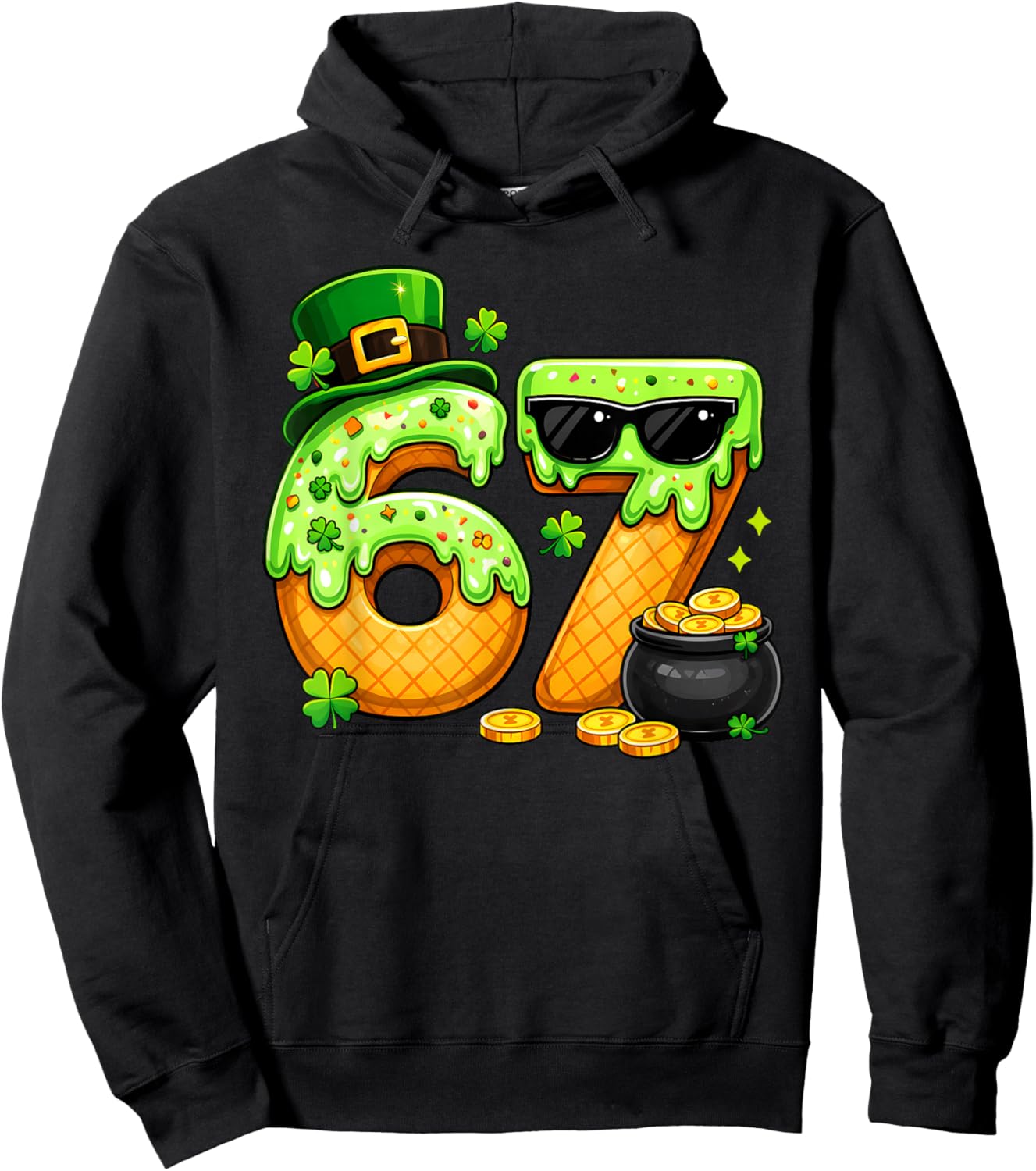 Boys St Patricks Day 6 7 Six Seven 67 Kids Girls Shamrock Hoodie - Hoodie | Black