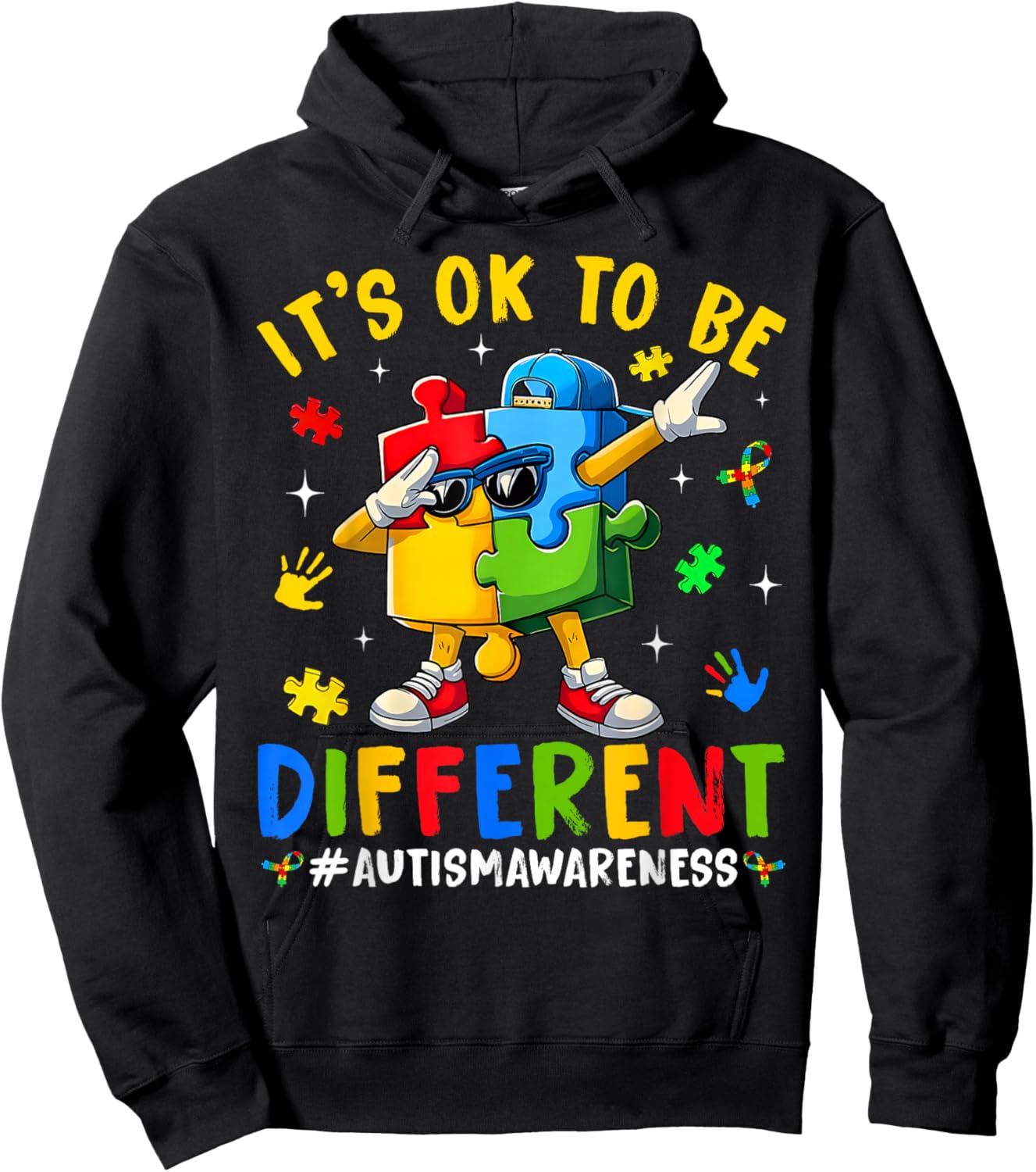 Autism Awareness It's OK to Be Different Dabbing Puzzle Hoodie - Hoodie | Black