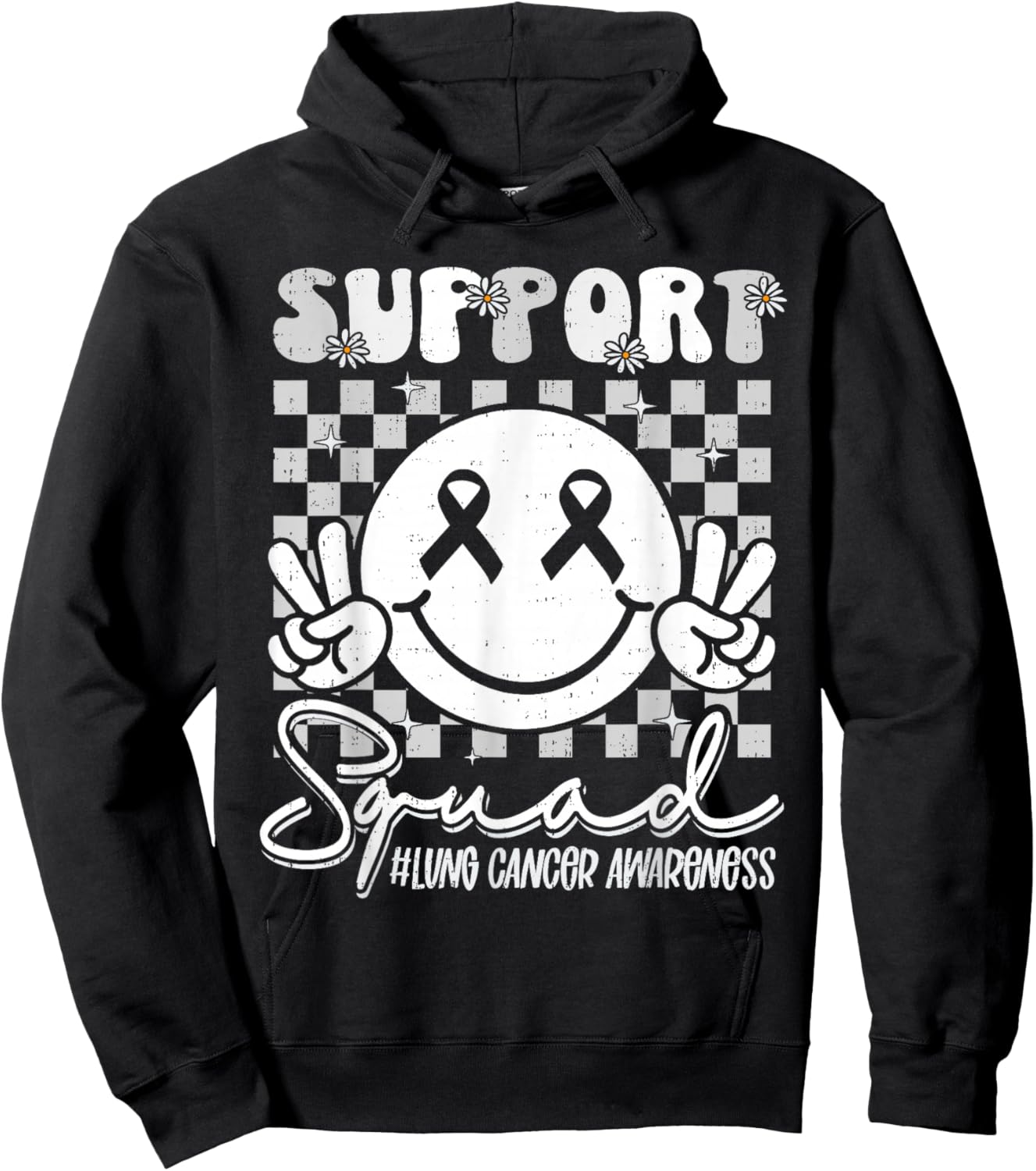 Support Lung Cancer Awareness Smile White Ribbon Girls Kids Hoodie - Hoodie | Black