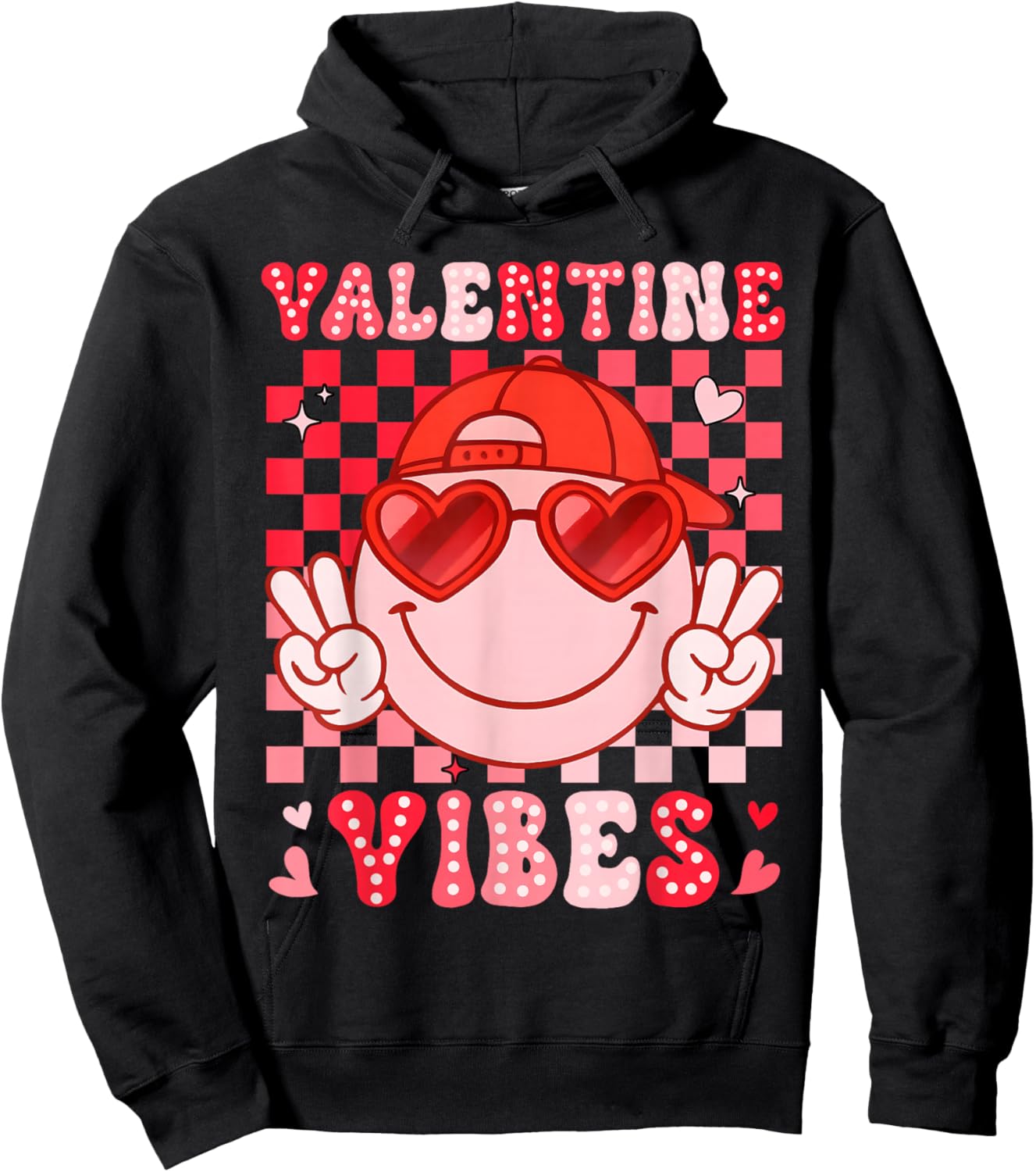 Valentine Vibes Groovy Smile Face Men Women Boy Girl Kids Hoodie - Hoodie | Black