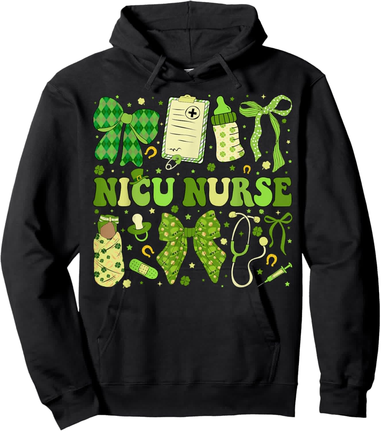 St Patricks NICU Nurse Neonatal Coquette Saint Patrick Hoodie - Hoodie | Black
