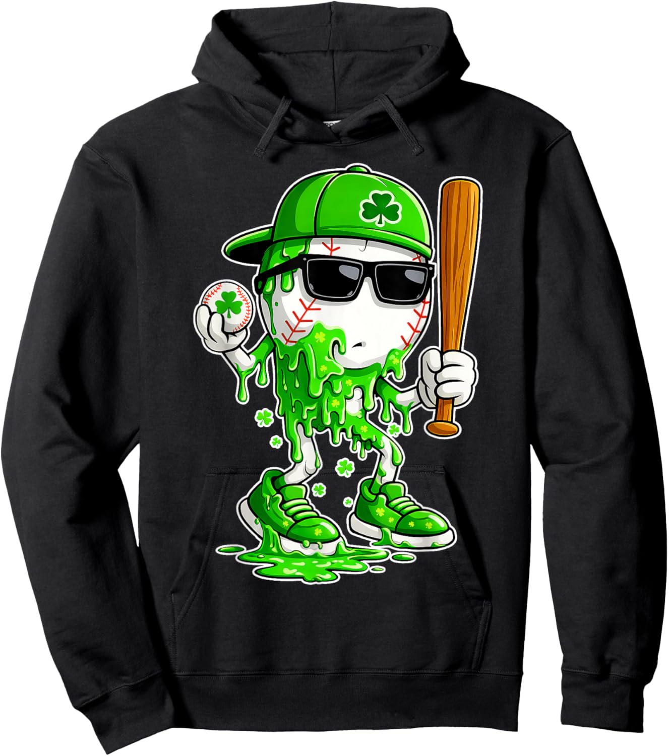 Drip Baseball Irish Shamrock St Patricks Men Boy Kid Hoodie - Hoodie | Black