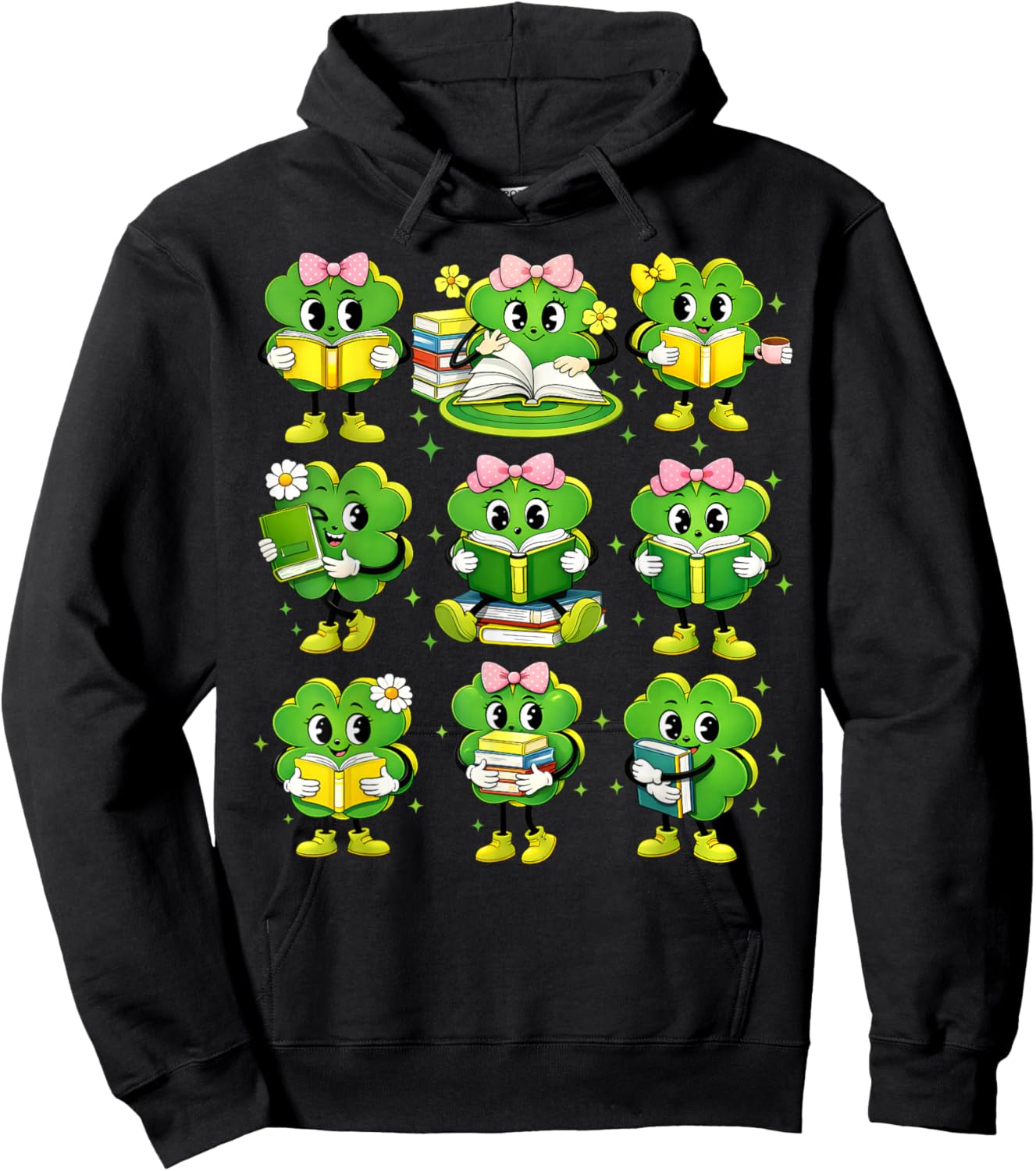 St Patricks Day Shamrock Reading Books Teacher Student Kids Hoodie - Hoodie | Black