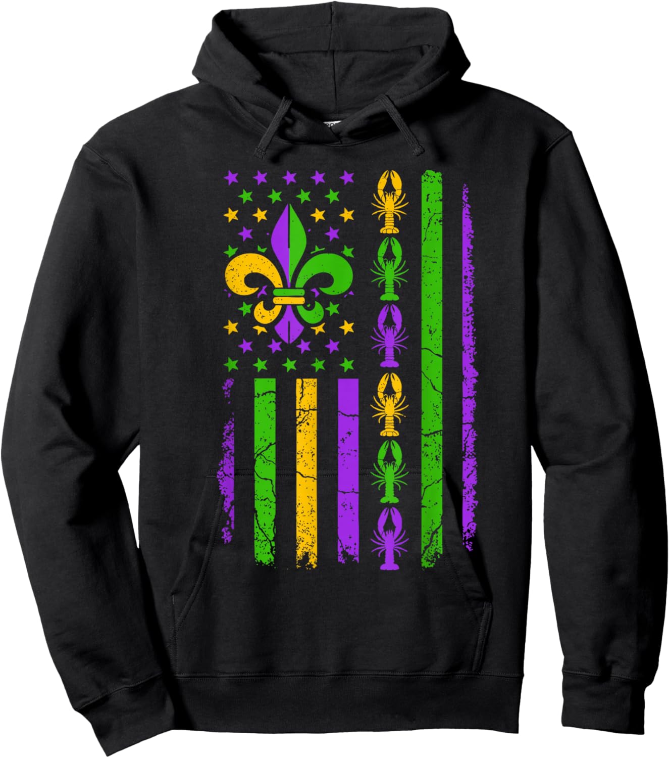Carnival Mardi Gras USA American Flag Crawfish Parade Outfit Hoodie - Hoodie | Black