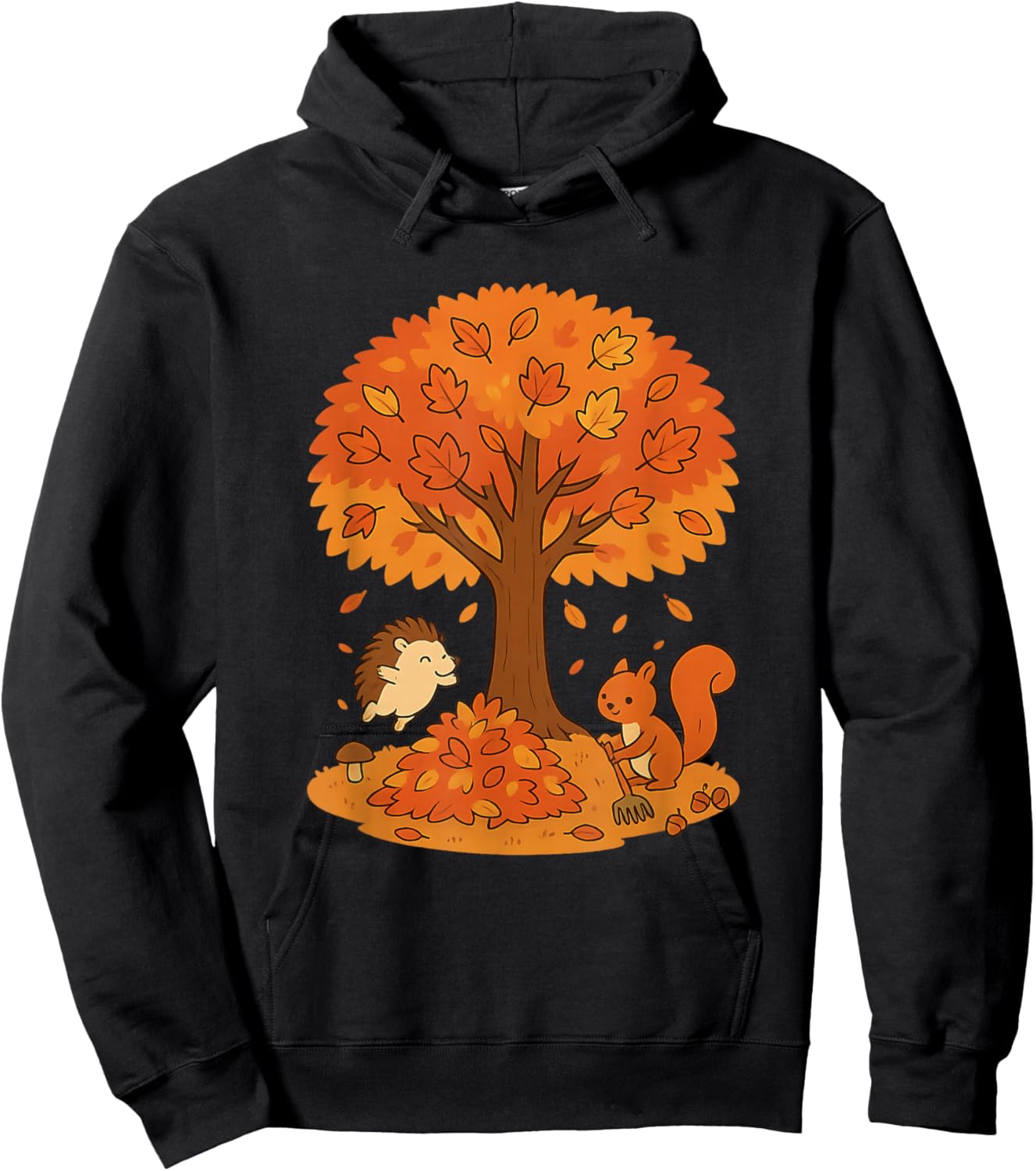 Cute Hedgehog Squirrel Fall Autumn Leaves Tree Leaf Pile Hoodie - Hoodie | Black