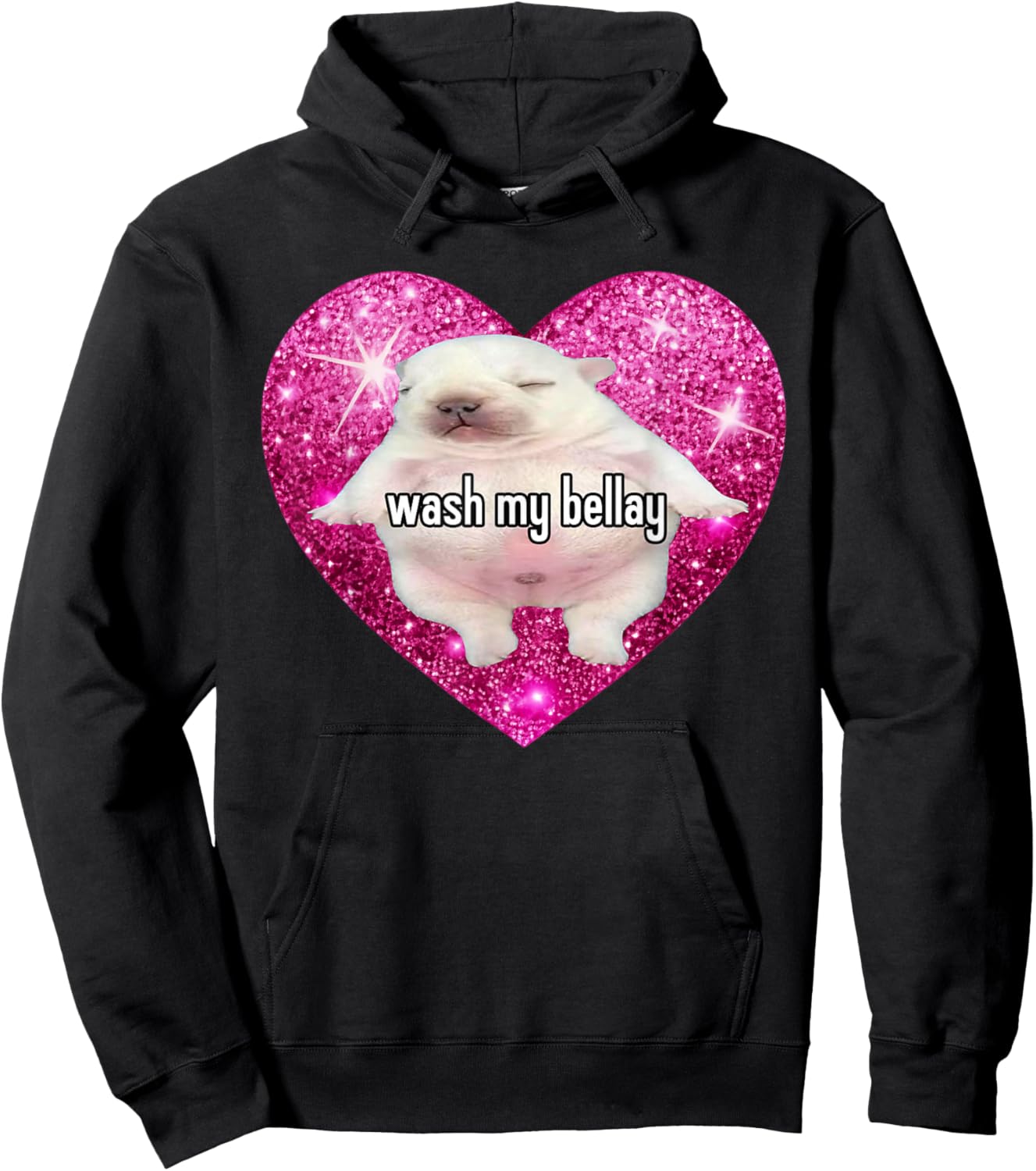 Wash My Bellay Heart Pibble Meme Hoodie - Hoodie | Black