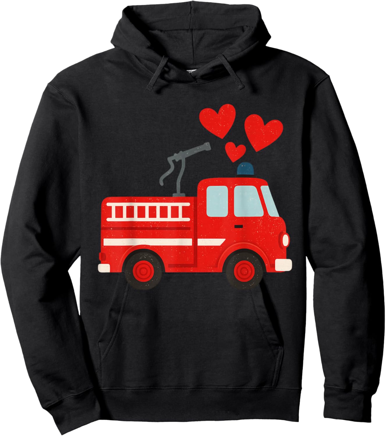 Valentine's Day Red Firetruck for Toddlers Kids Adults Hoodie - Hoodie | Black