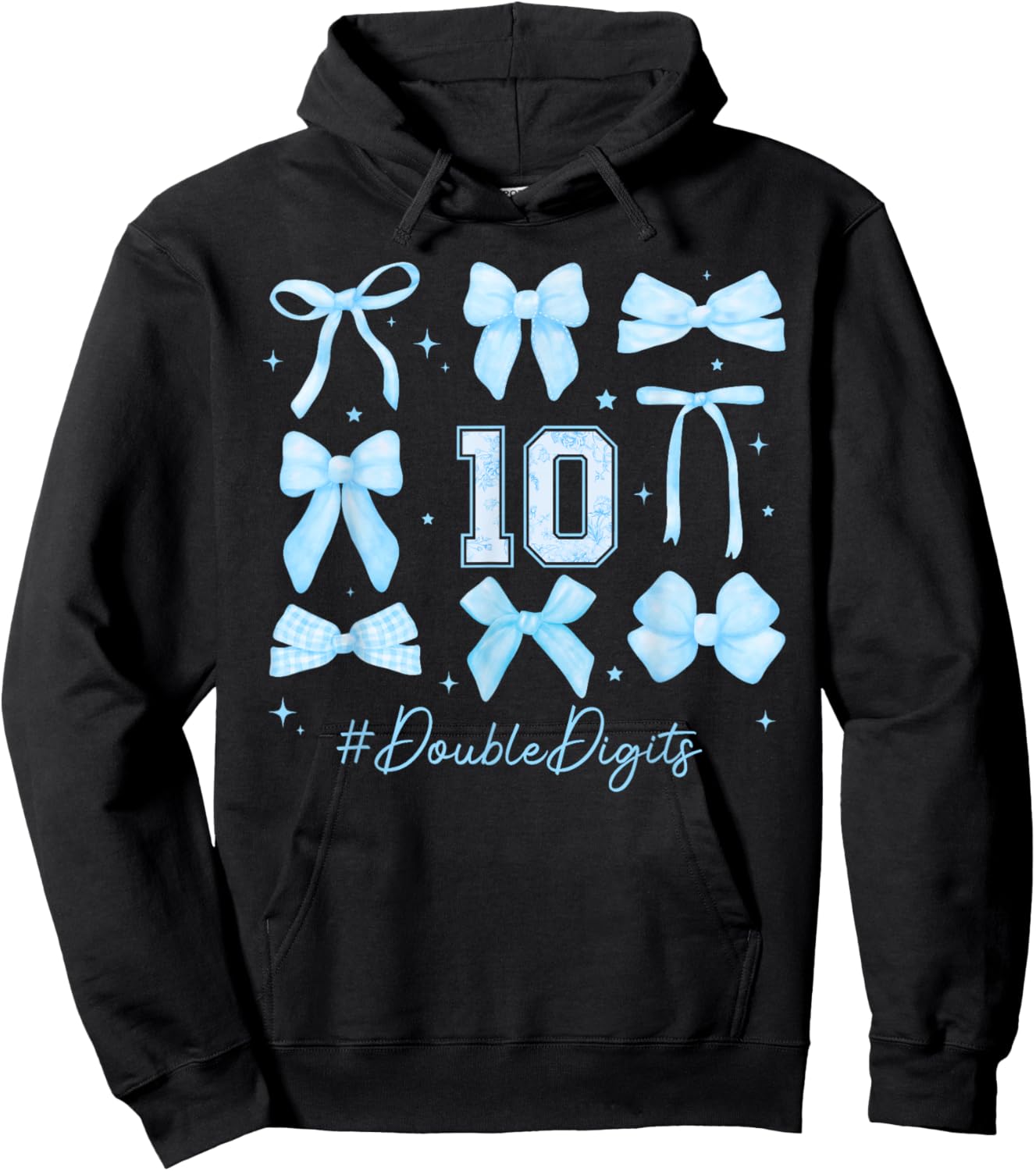 Double Digits Birthday Girl 10th Birthday Coquette Blue Bow Hoodie - Hoodie | Black