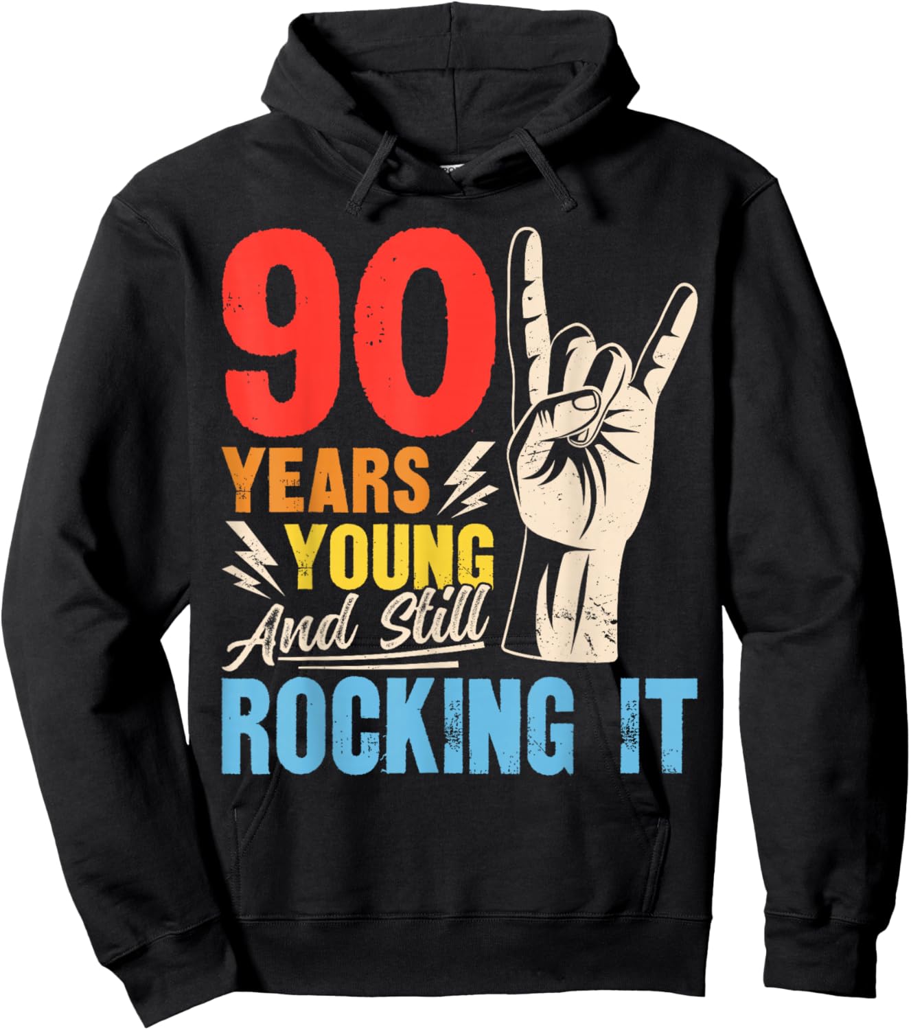 90 Years Young and Still Rocking It Vintage 90th Birthday Hoodie - Hoodie | Black
