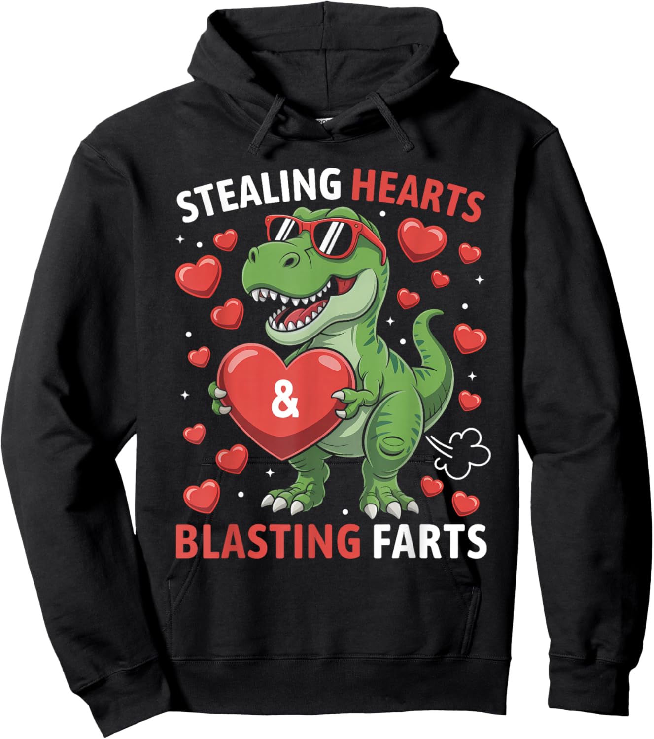 Stealing Hearts and Blasting Farts Kids Valentines Dinosaur Hoodie - Hoodie | Black