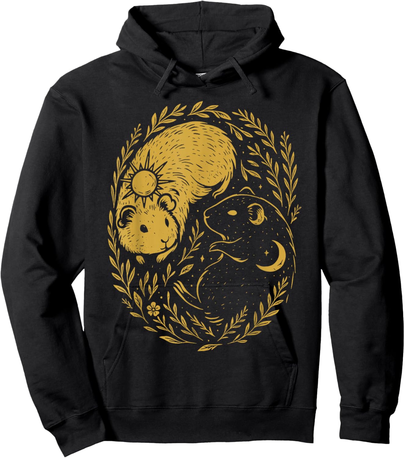Vintage Celestial Sun and Moon Guinea Pig Yin Yang Mystical Hoodie - Hoodie | Black
