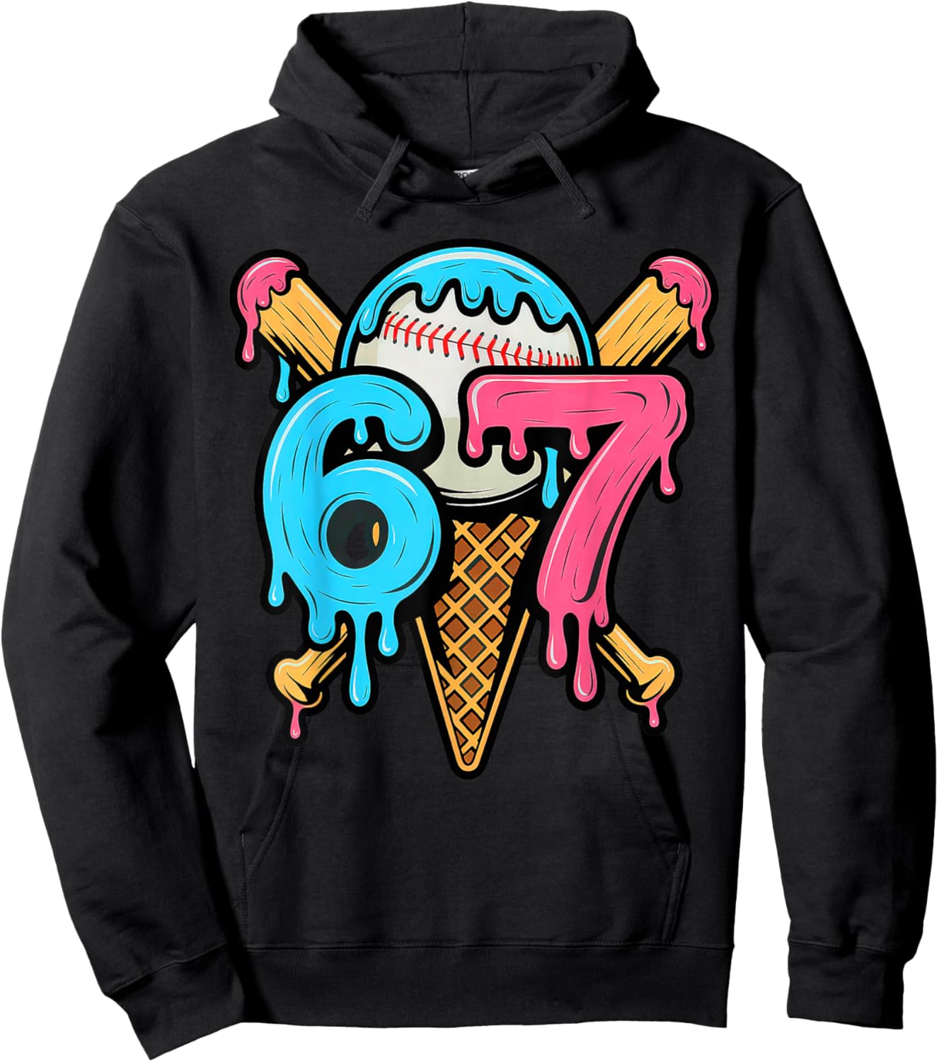 67 Baseball Ice Cream Drip Player Design Hoodie - Hoodie | Black