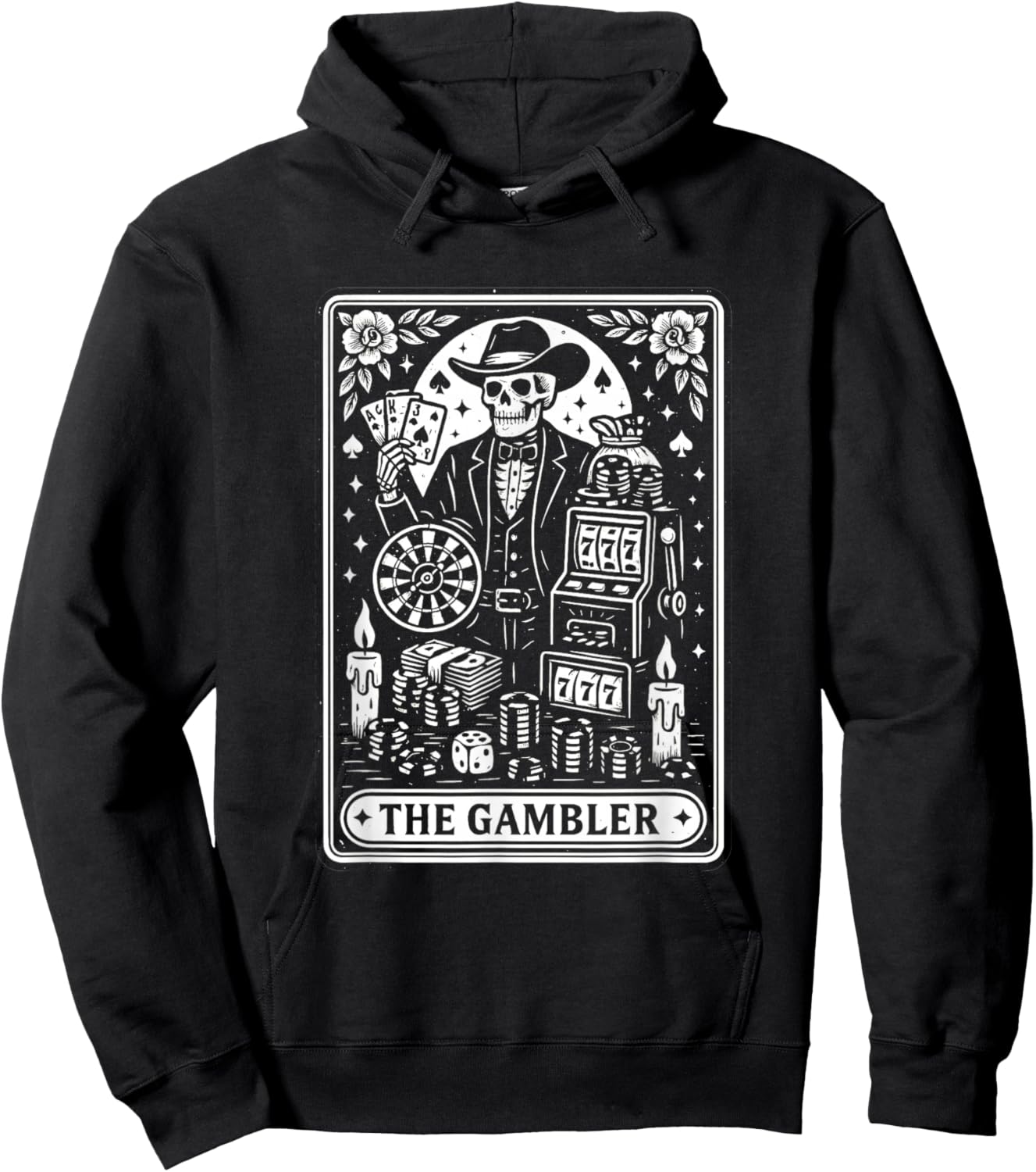 Tarot Style Gambler Casino Art Skeleton Card Gambling Gamble Hoodie - Hoodie | Black