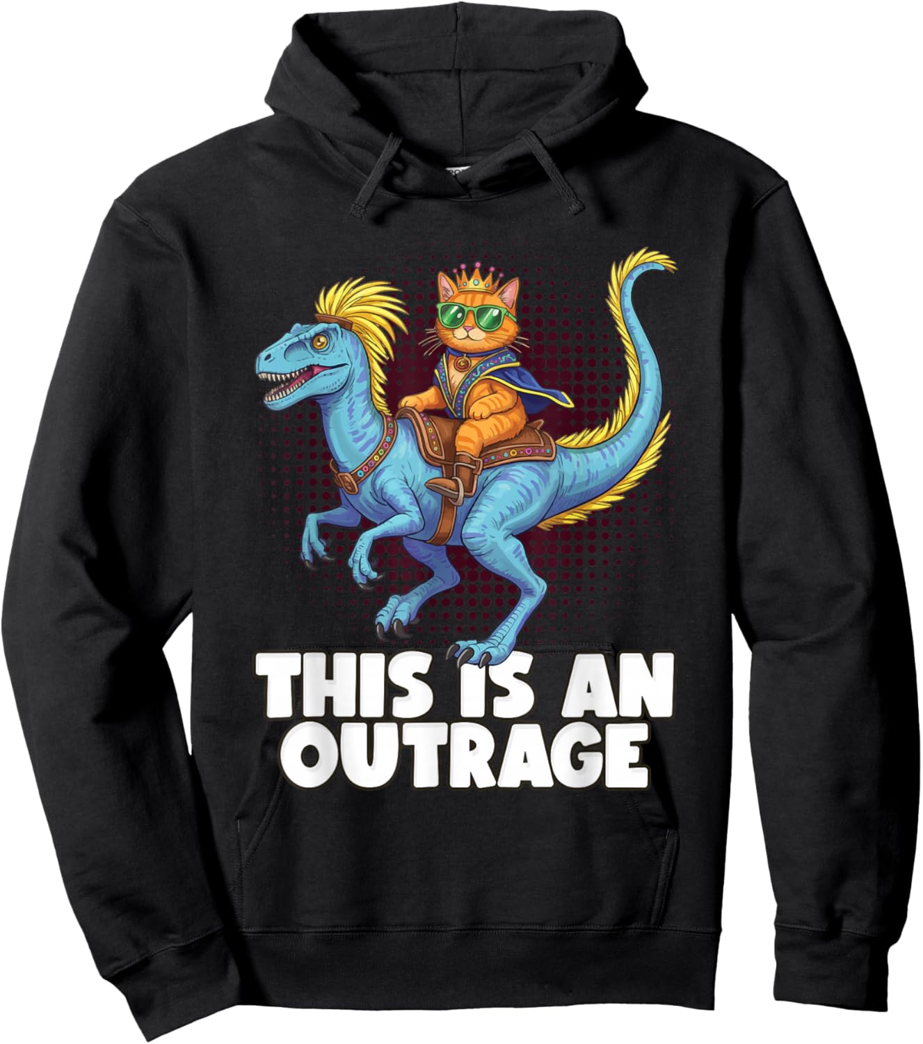 This is an Outrage, Funny Cat Riding Dinosaur Humor Gifts Hoodie - Hoodie | Black