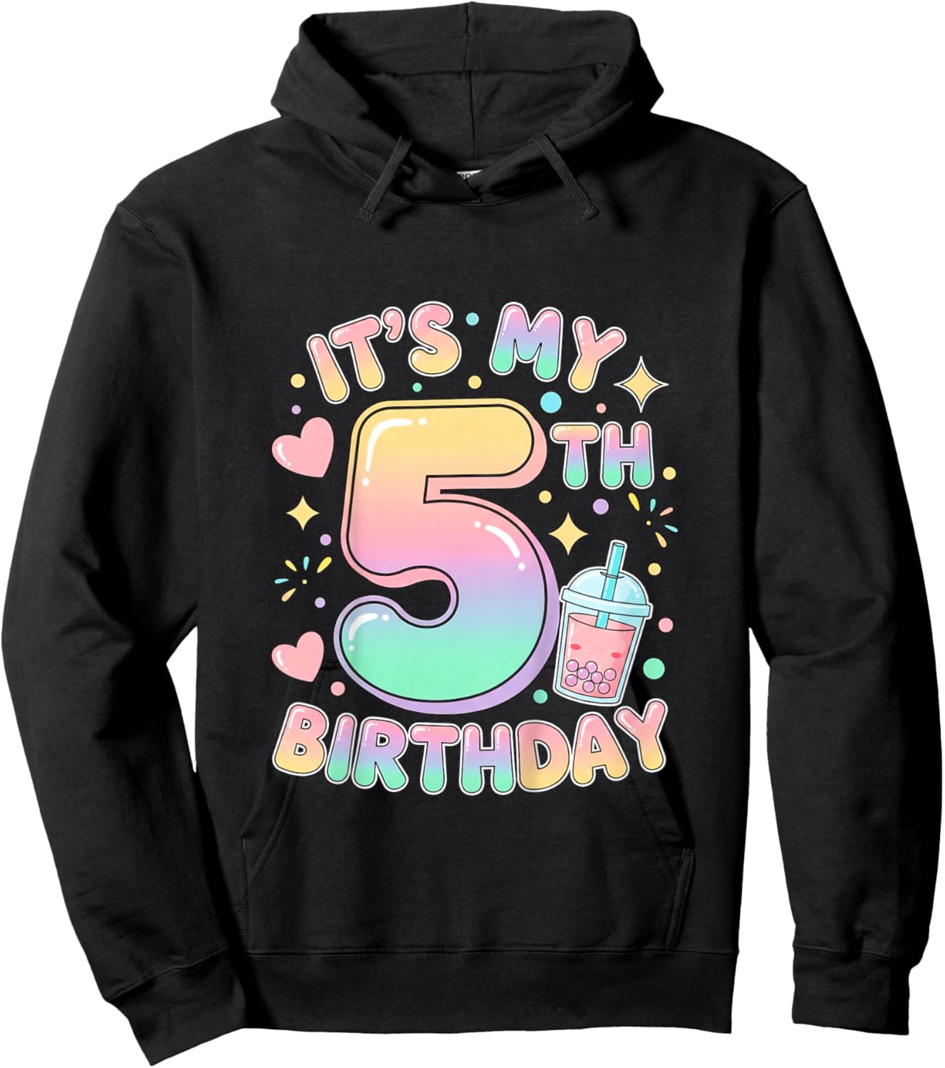 It's My 5th Birthday Bubble Boba Tea Party 5 Year Old Girl Hoodie - Hoodie | Black