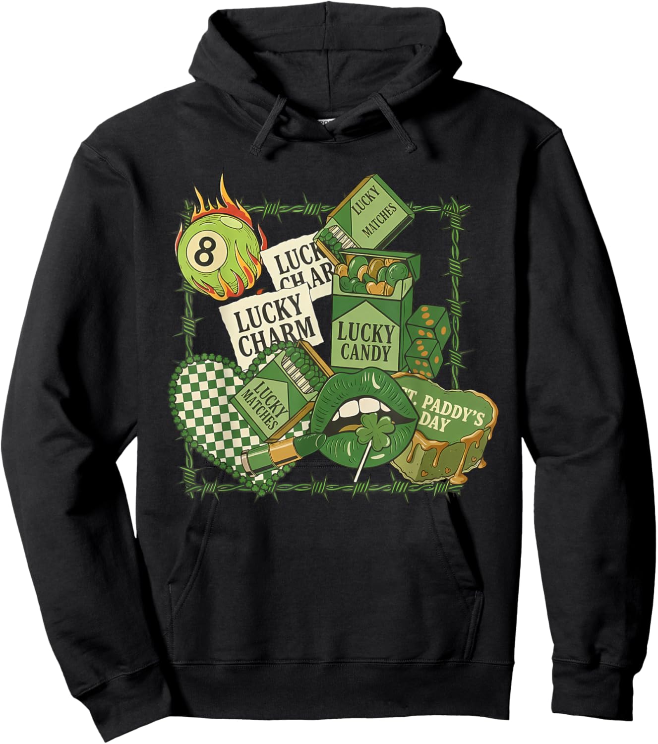 Coquette Western St Patrick's Day Collage, Western Lucky Hoodie - Hoodie | Black
