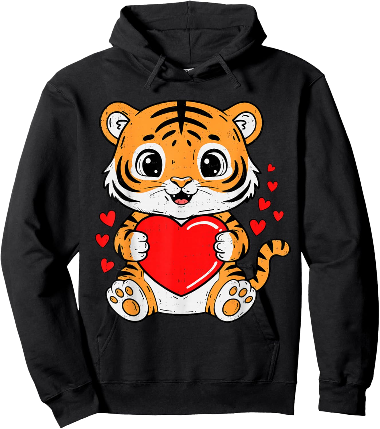 Cute Tiger Holding Heart Kawaii Valentines Day Men Women Kid Hoodie - Hoodie | Black