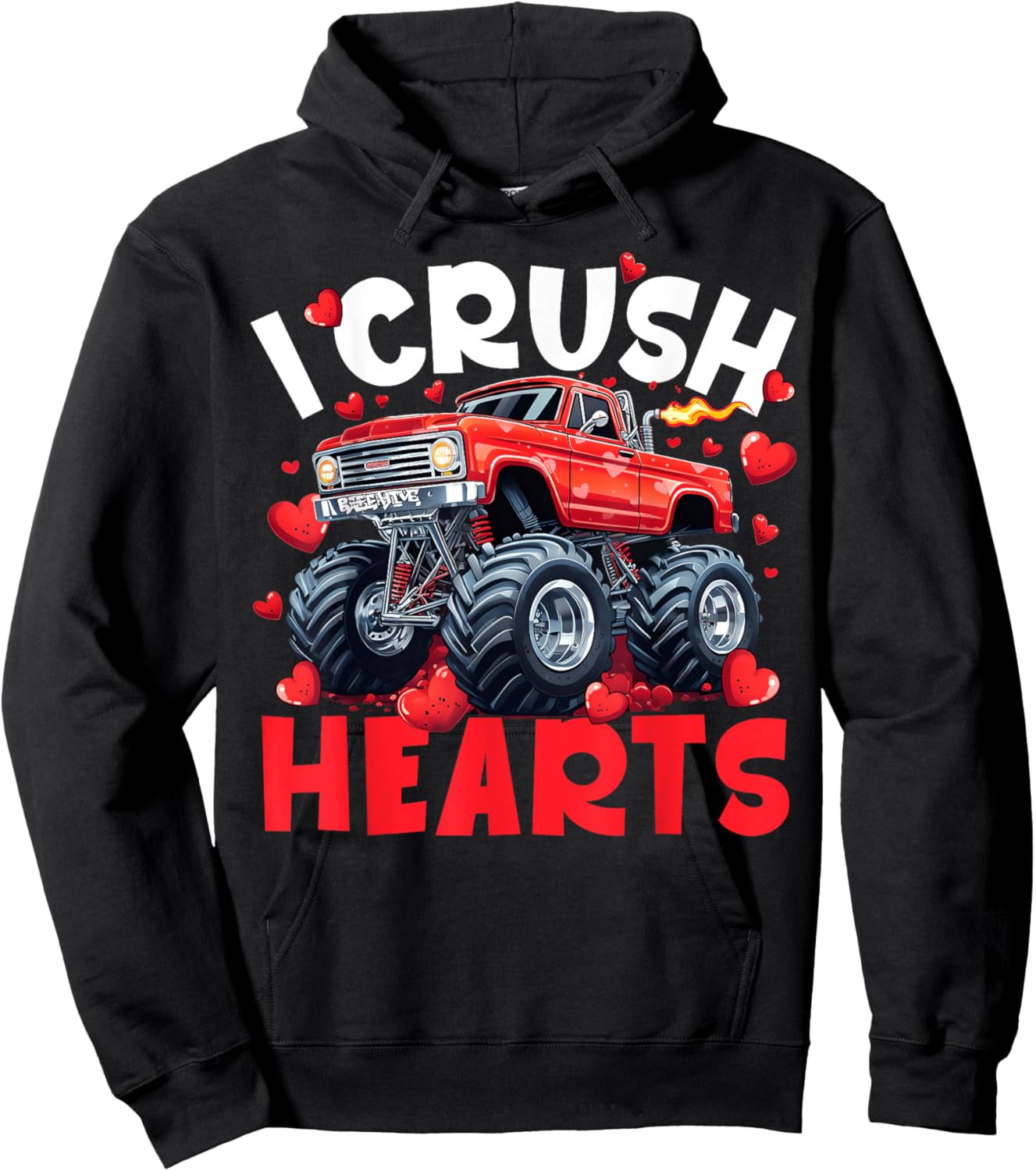 I Crush Hearts Valentine Monster Truck Men Women Kid Hoodie - Hoodie | Black
