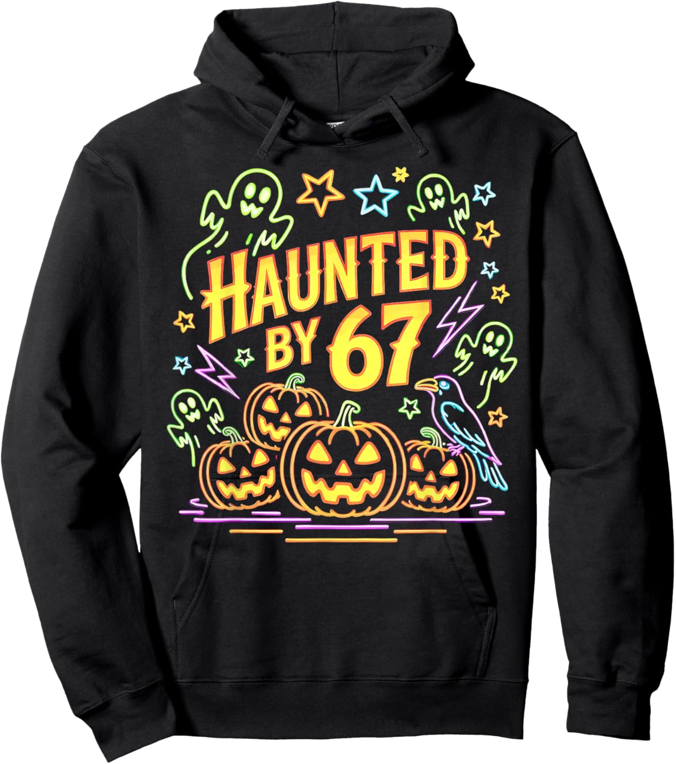 Haunted by 67 Funny Ghost and Pumpkin Halloween Hoodie - Hoodie | Black