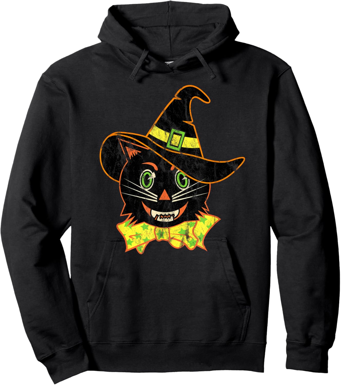 Vintage Halloween Witch Hat Cat Hoodie - Hoodie | Black