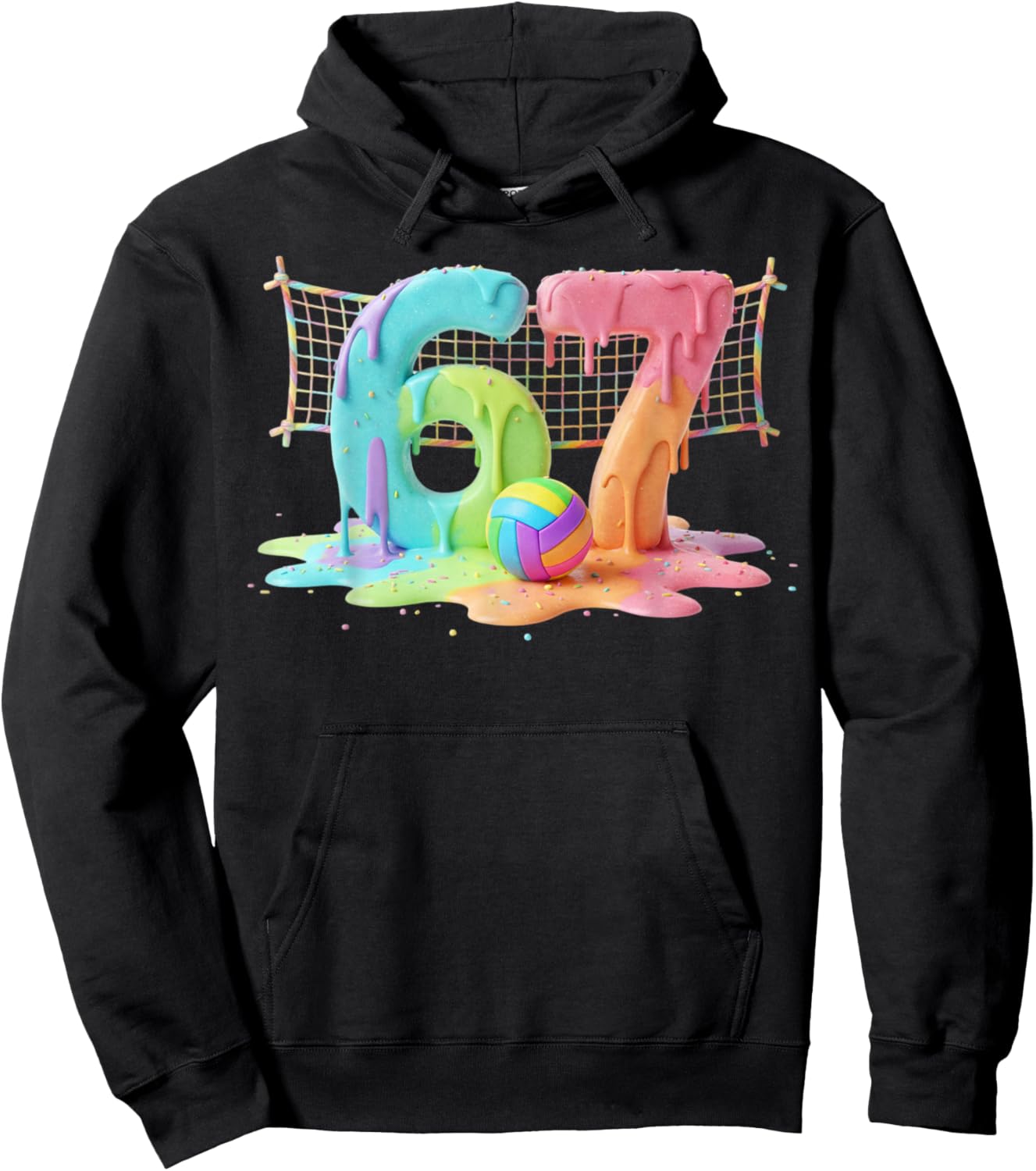 Kids Meme 67 Six 6 Seven 7 Icecream Drip Volleyball Net Shoe Hoodie - Hoodie | Black