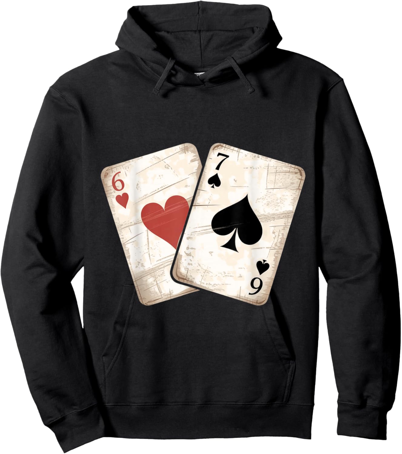 Six Seven Playing Cards Vintage 67 Funny Meme Classic Humor Hoodie - Hoodie | Black
