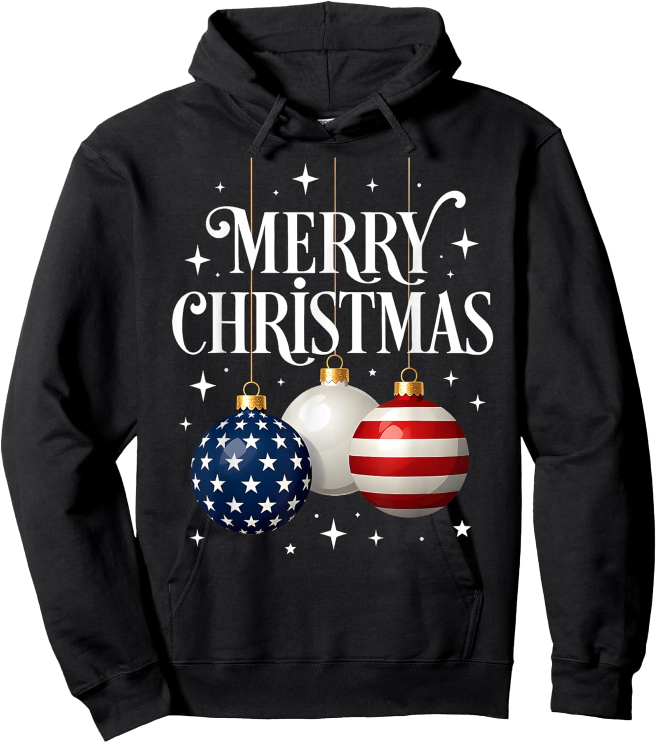 American Flag Merry Christmas Tree Baubles US Patriotic Xmas Hoodie - Hoodie | Black