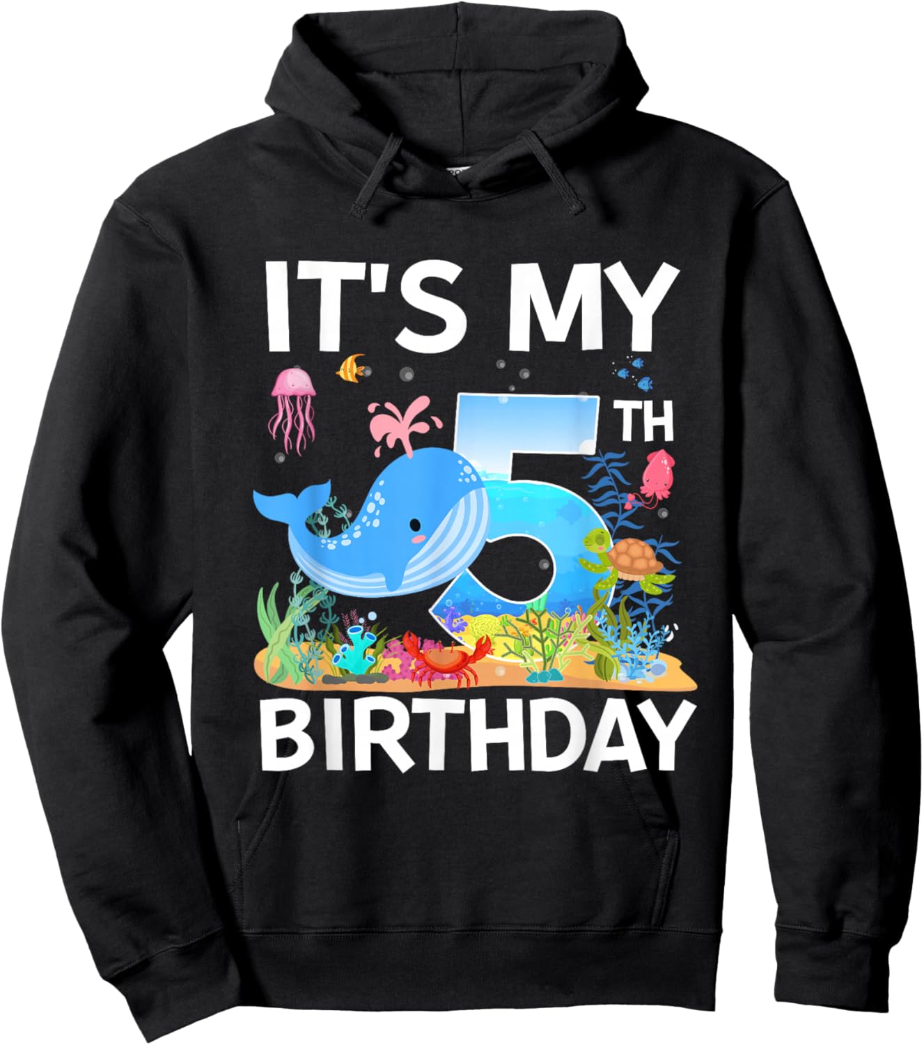 It's My 5th Birthday Whale Sea Animal Theme Party Hoodie - Hoodie | Black