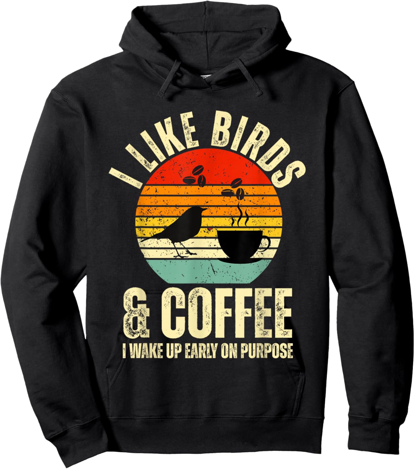 Birdwatcher Quote I Like Birds & Coffee Bird Design Retro Hoodie - Hoodie | Black