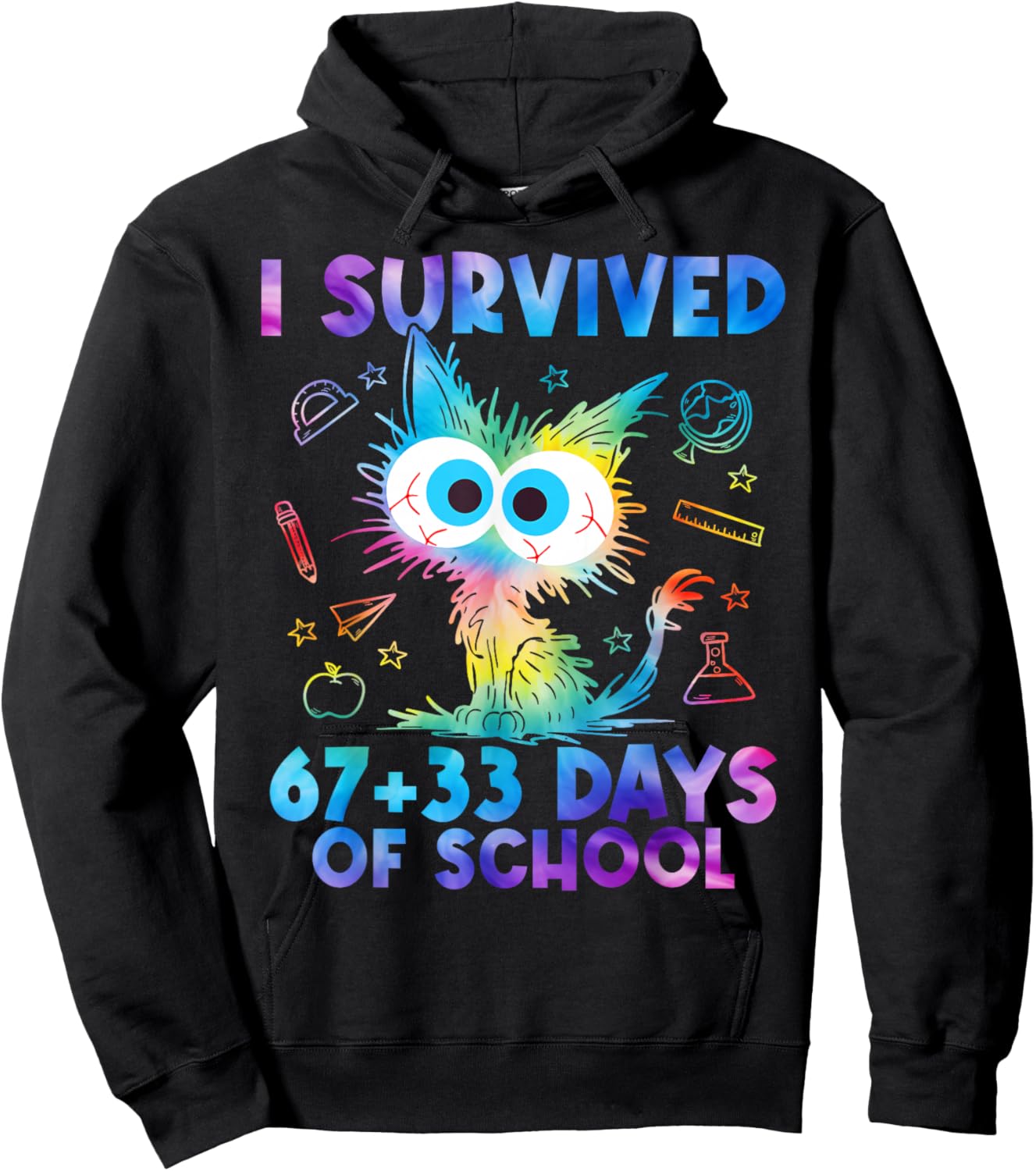 I Survived 67+33 Days of School Funny Cat 100th Day Teacher Hoodie - Hoodie | Black