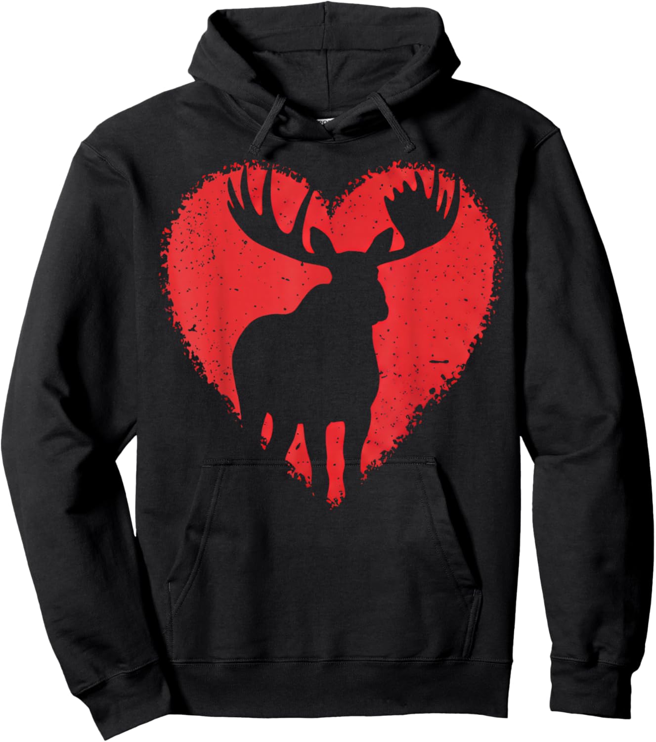 Moose Lover Valentines Day Cute Red Heart Wild Animal Hoodie - Hoodie | Black