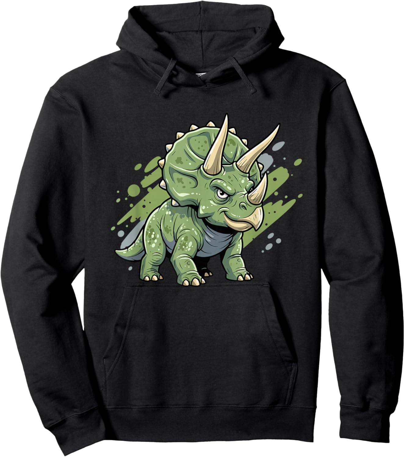 Angry Cute Triceratops Dinosaur Cartoon Kids Hoodie - Hoodie | Black