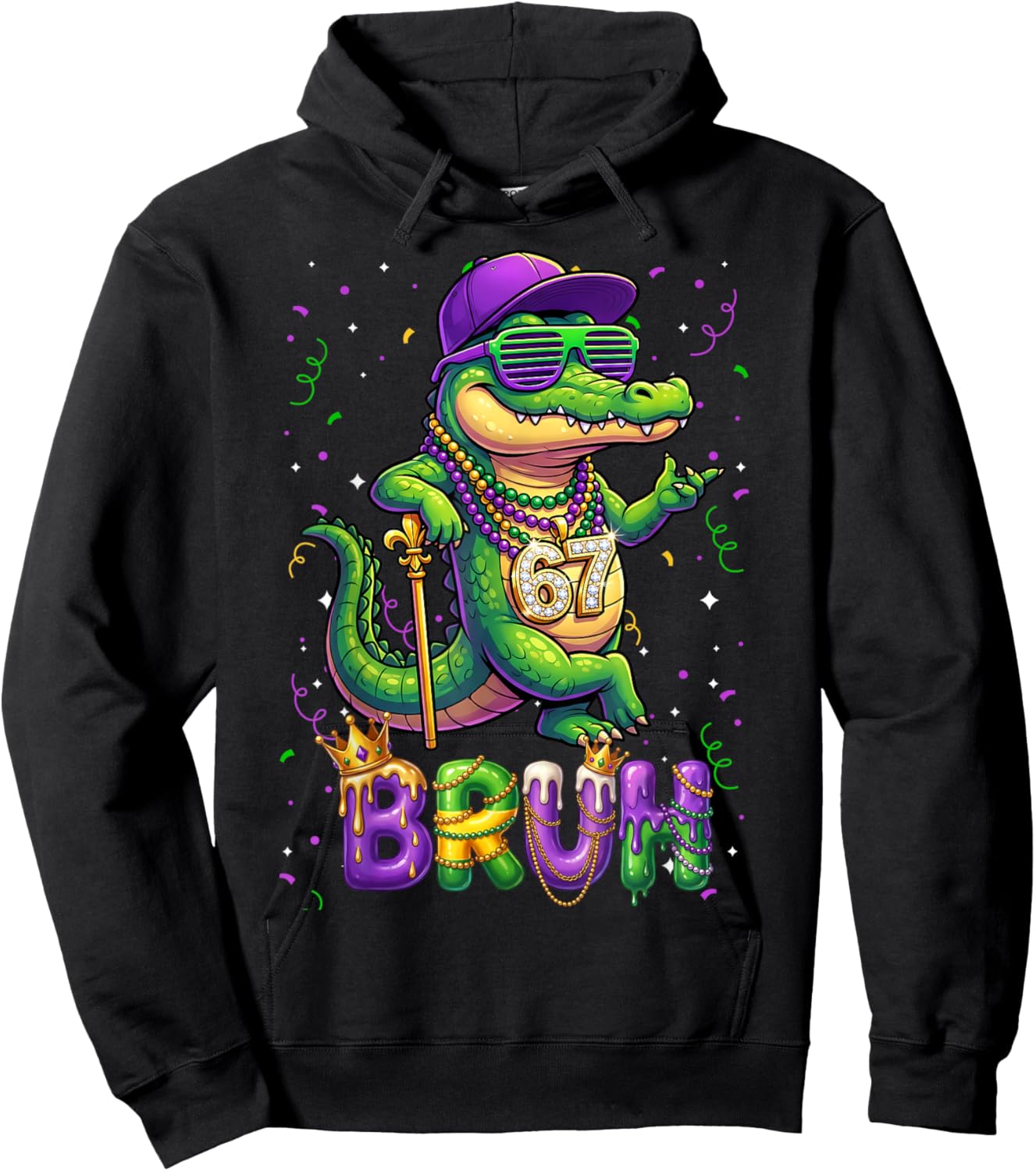 67 Mardi Gras Alligator Mardigator Six Seven Bruh Boys 6 7 Hoodie - Hoodie | Black